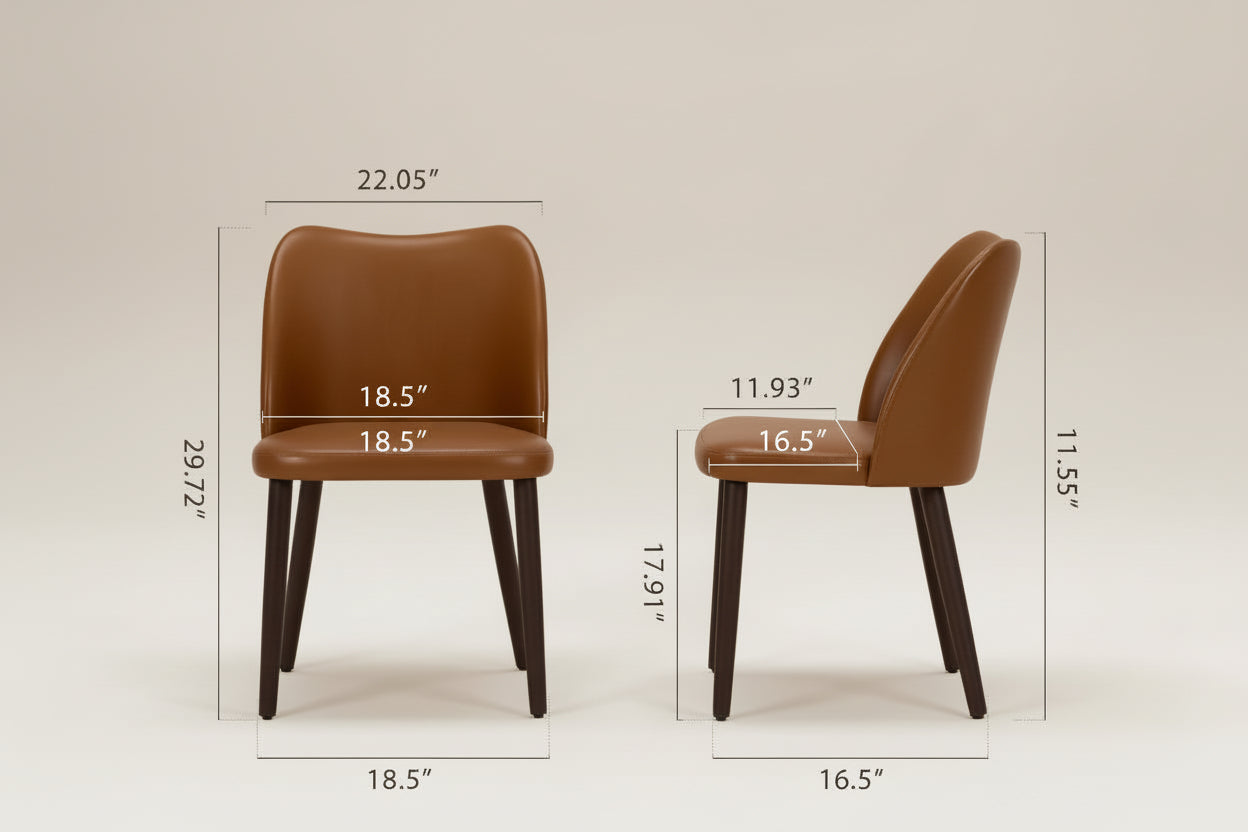 Brown chair dimensions with weight capacity and important notes on a white background
