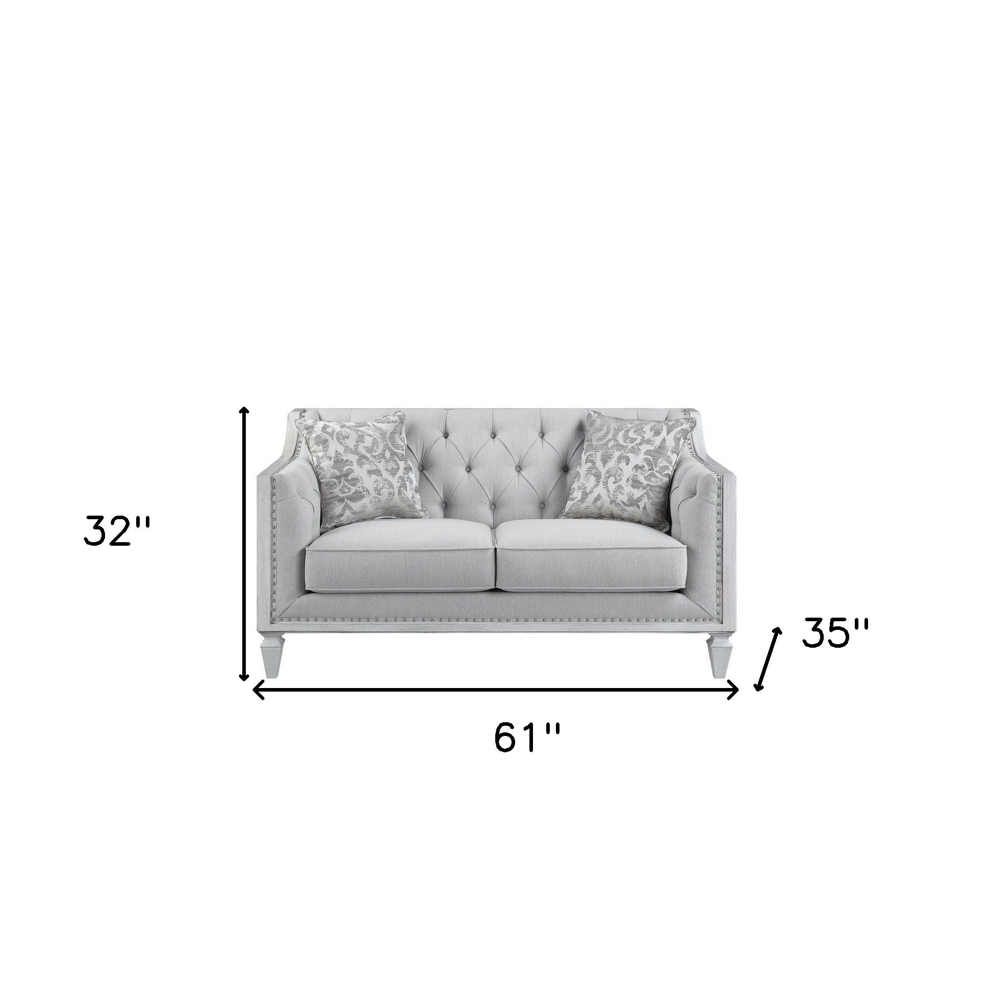 61" Light Gray And Off White Loveseat and Toss Pillows-3