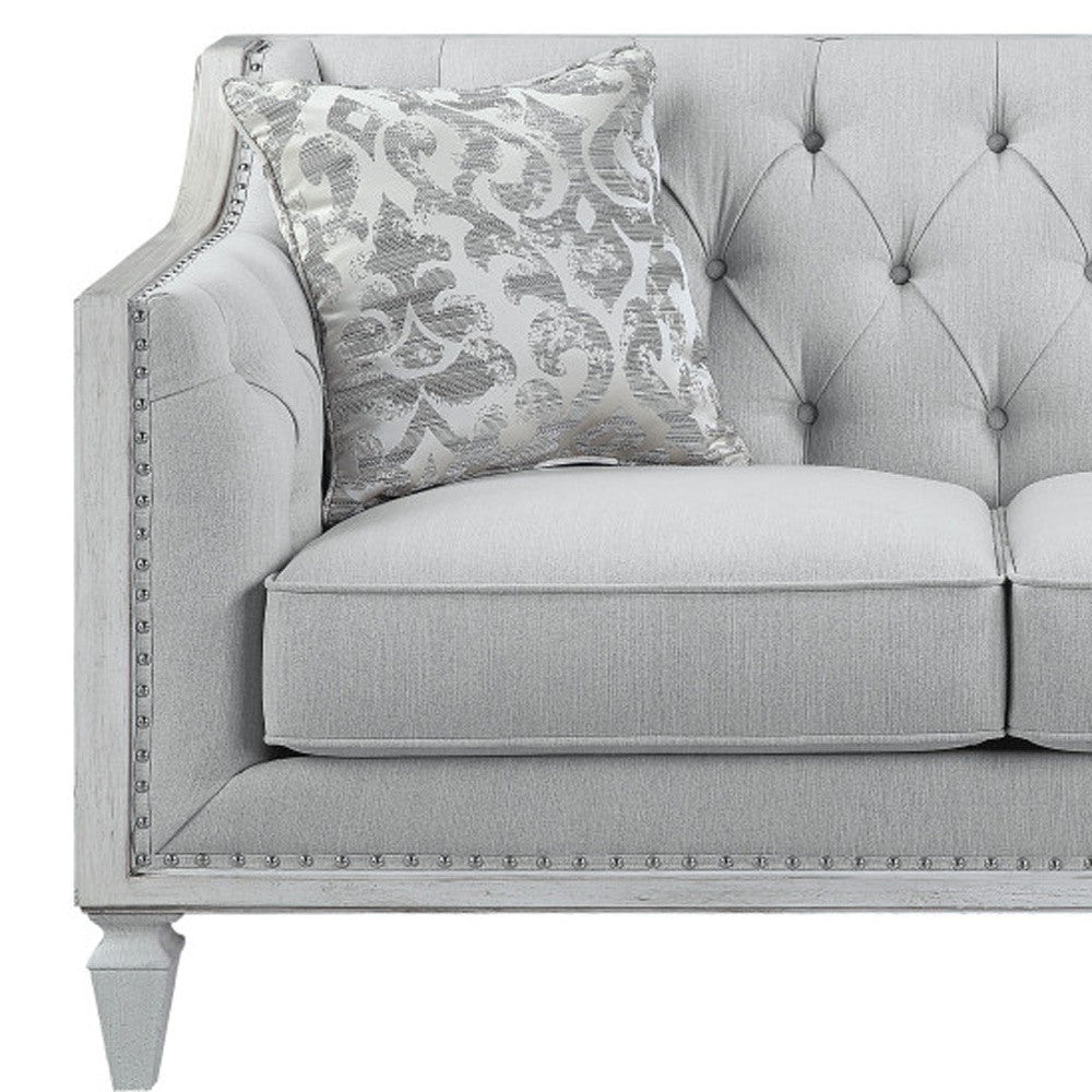 61" Light Gray And Off White Loveseat and Toss Pillows-2