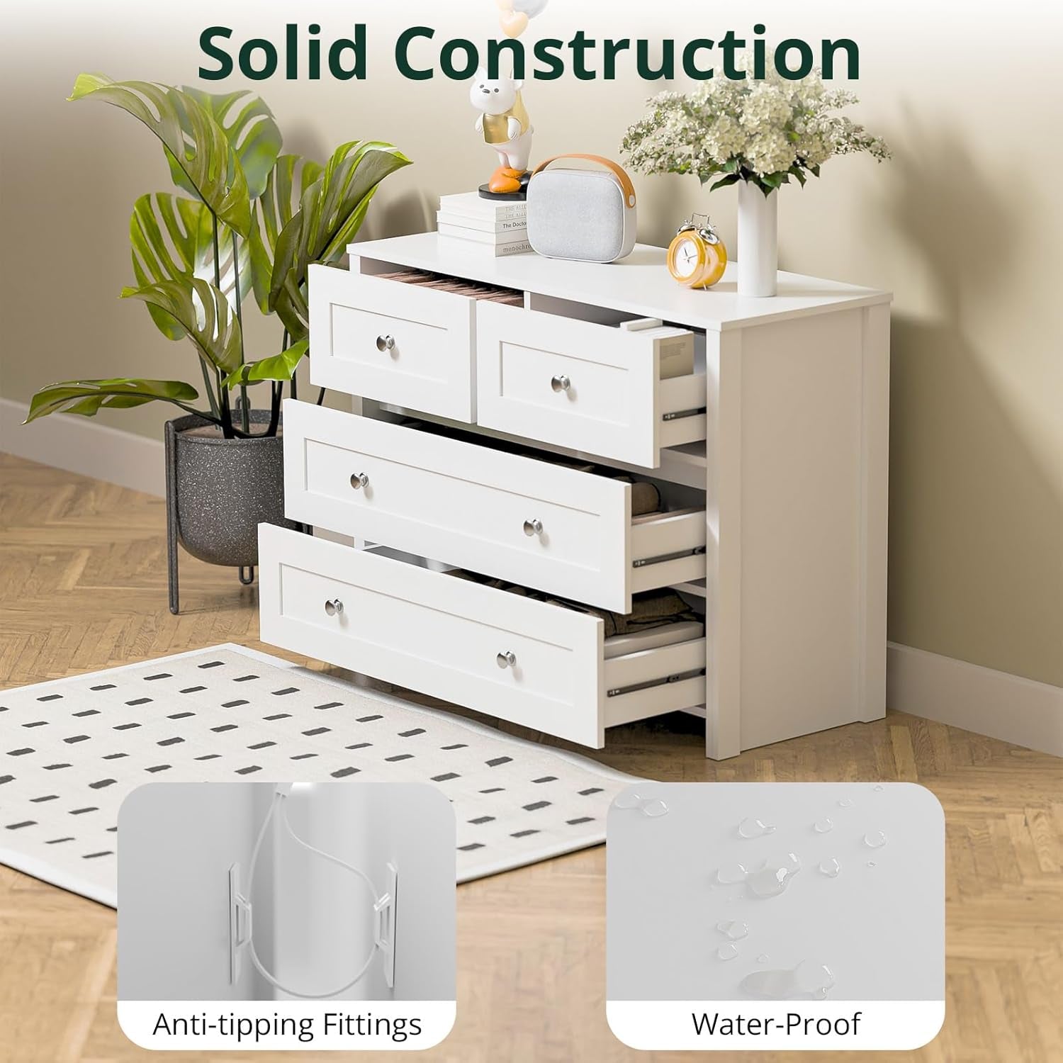 Hardy Haus White Four-Drawer Dresser | Contemporary Finish with Smooth Storage