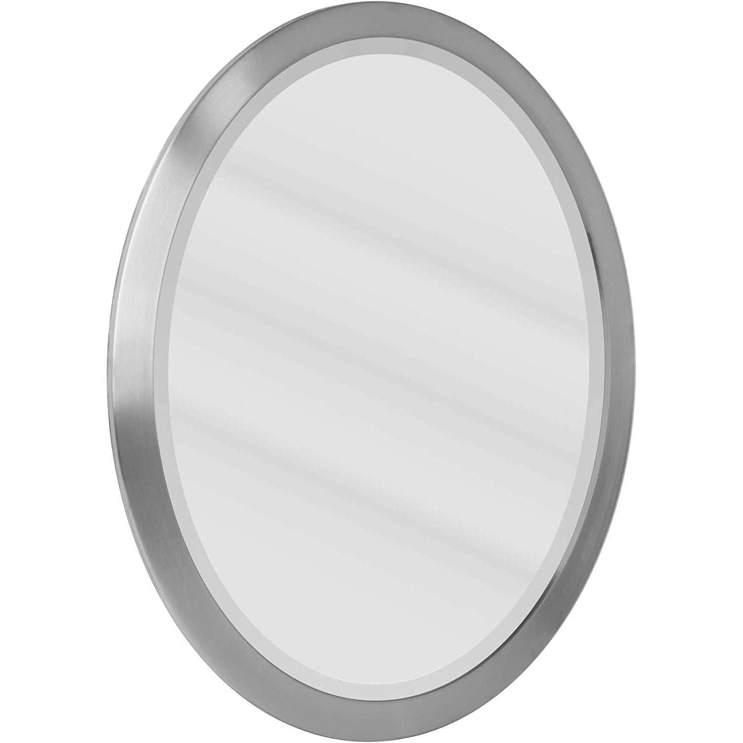 Round mirror with a silver frame on a white background