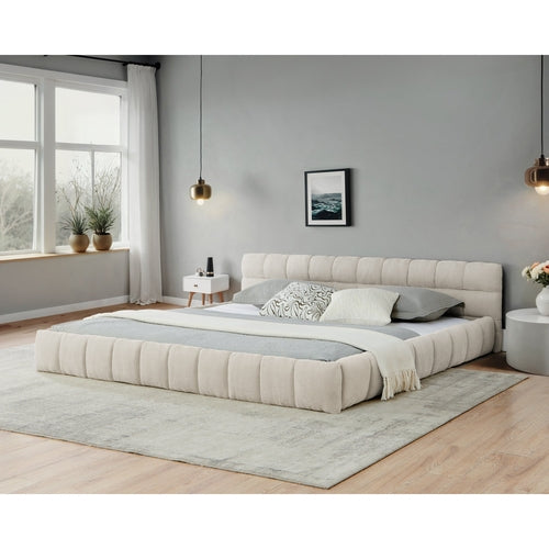 Upholstered Bed Frame with Thick Chenille Fabric, Grounded Platform
