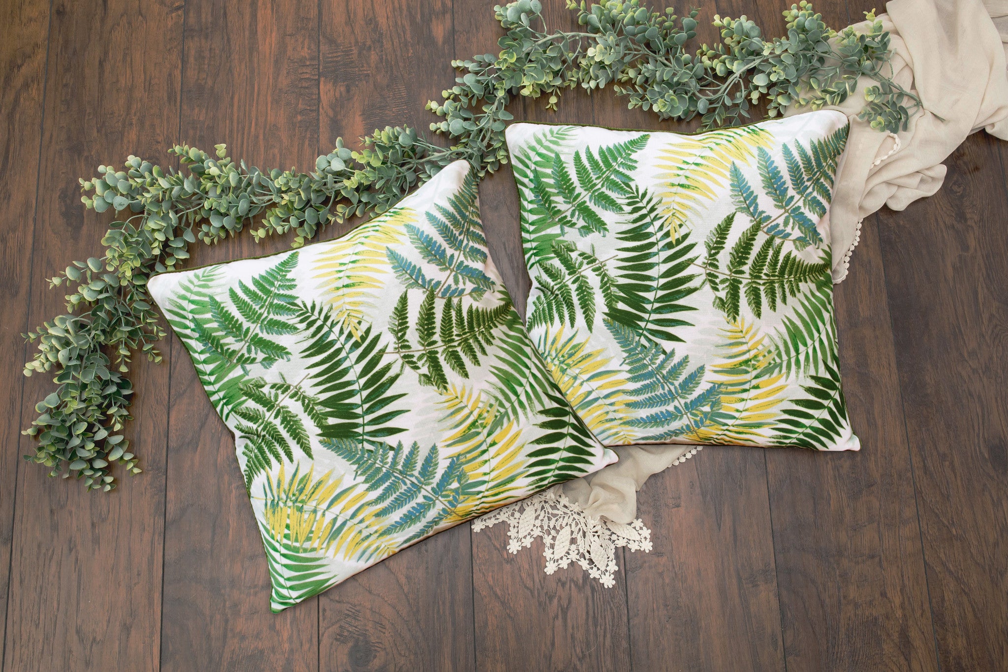 Set of Two 20" Green and Yellow Throw Pillows-7