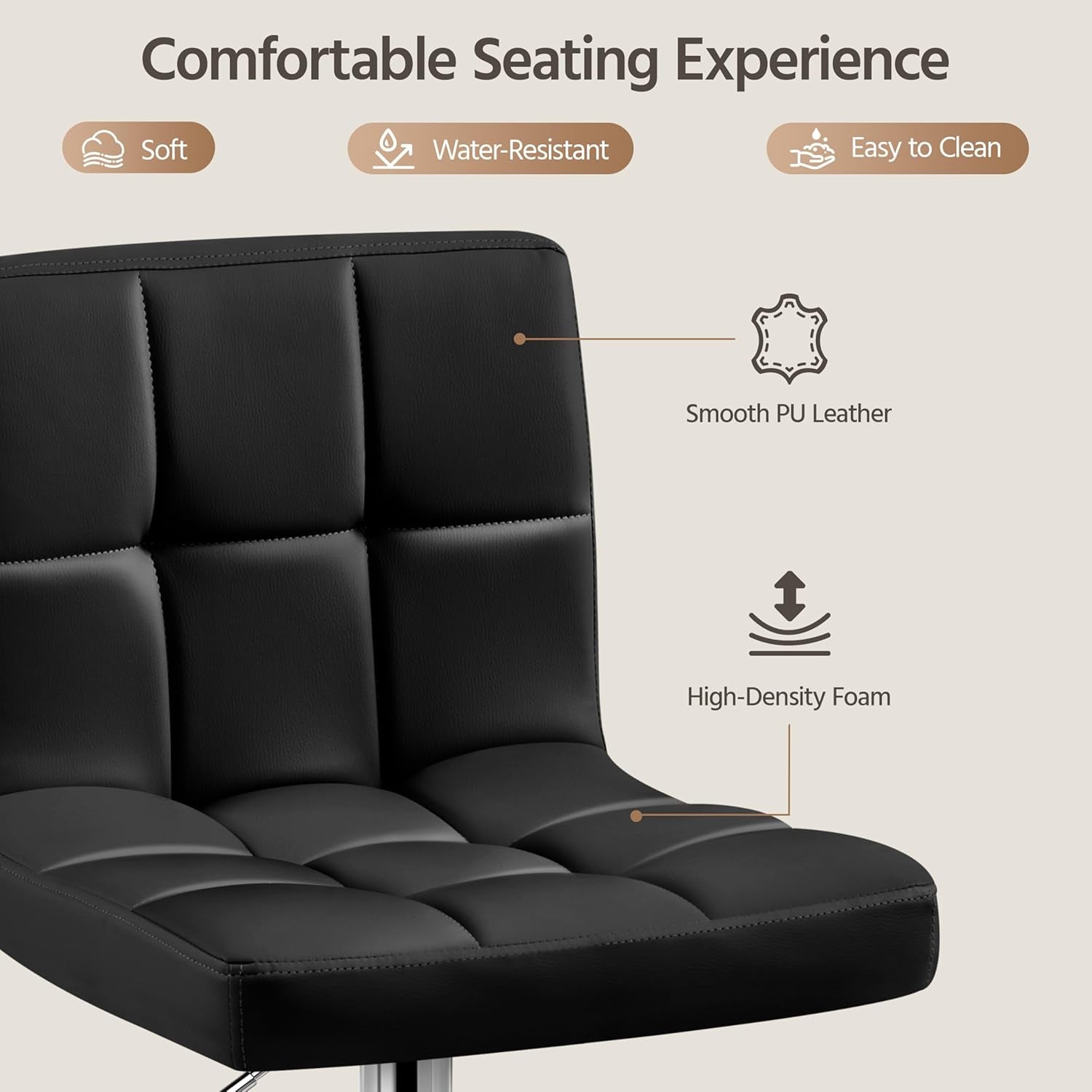 Black chair with features highlighted on a beige background