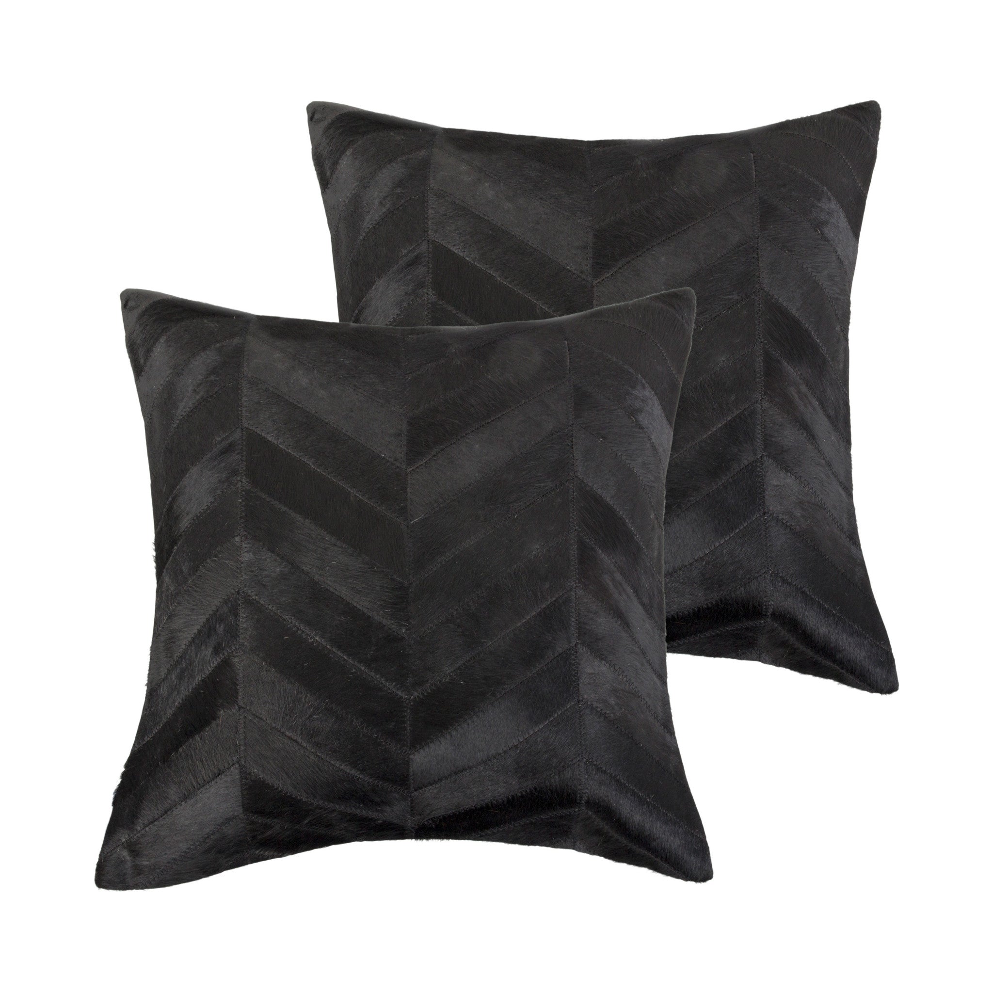 Set of Two 18" Black Chevron Cowhide Throw Pillows-3