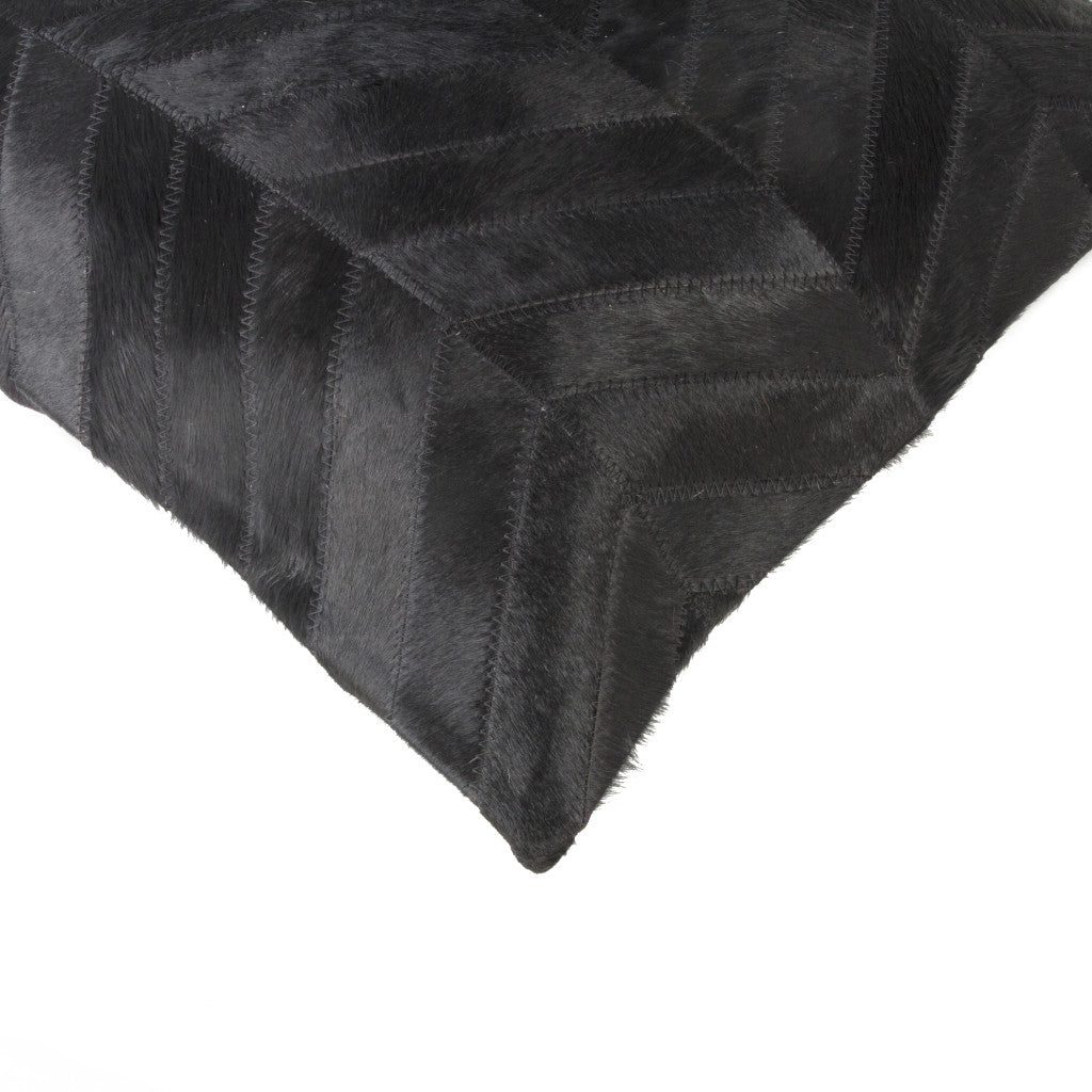 Set of Two 18" Black Chevron Cowhide Throw Pillows-4