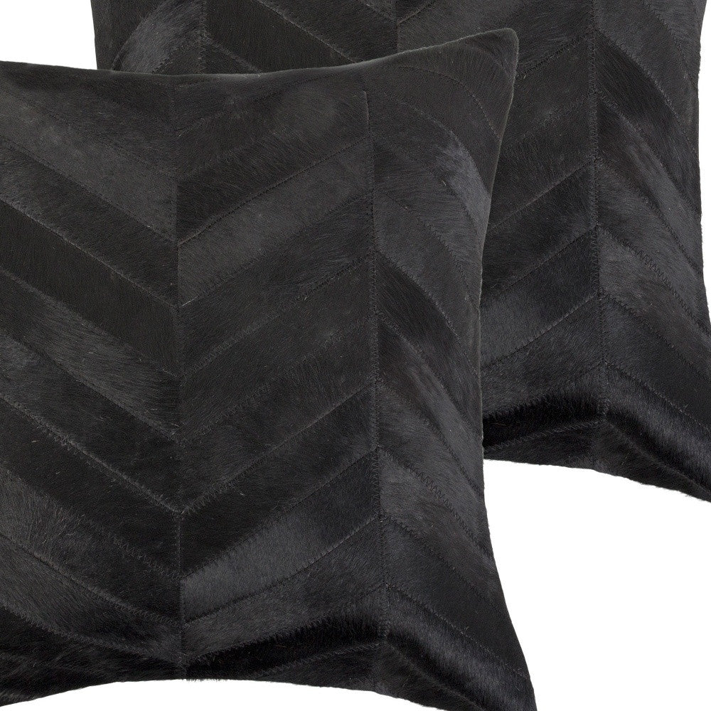 Set of Two 18" Black Chevron Cowhide Throw Pillows-5