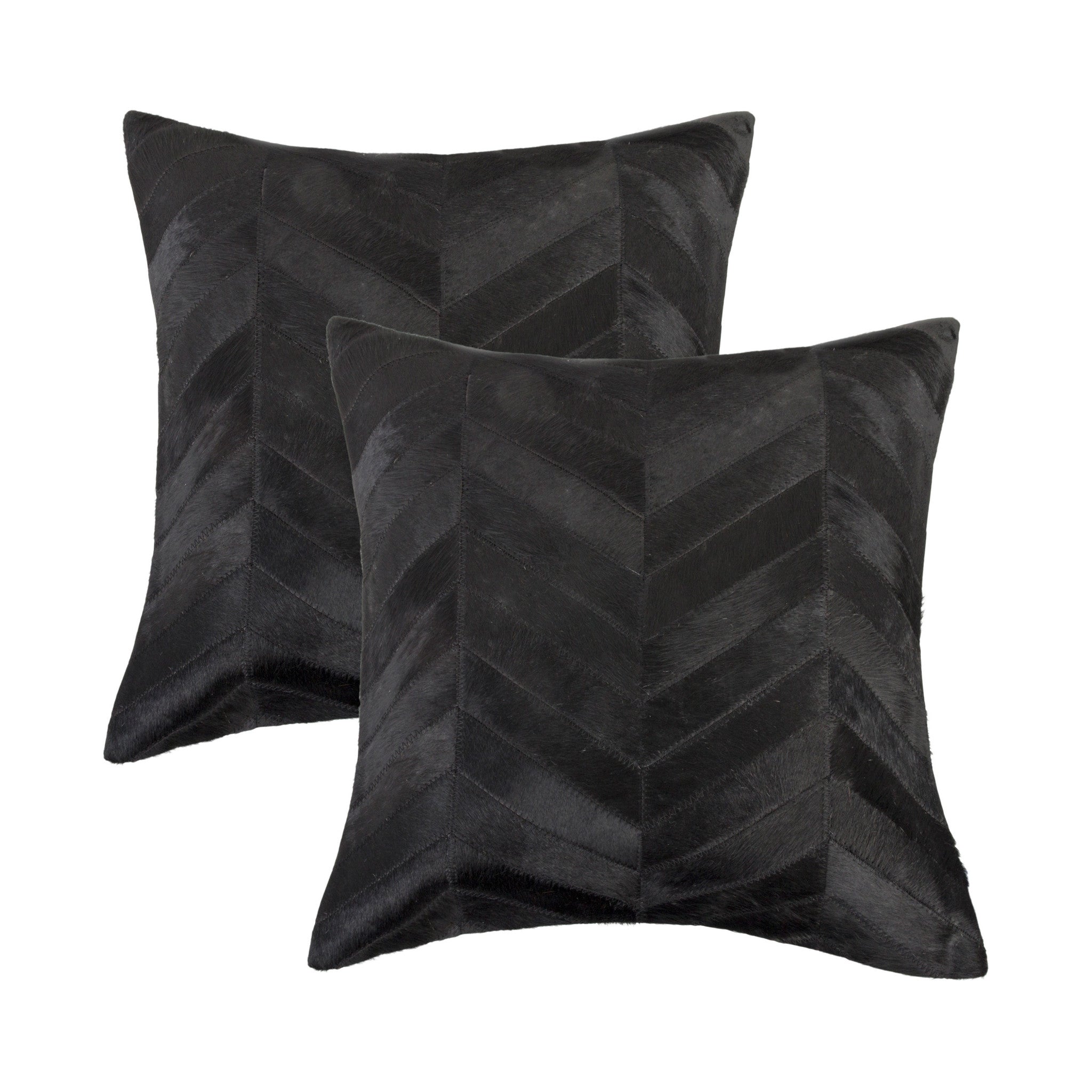 Set of Two 18" Black Chevron Cowhide Throw Pillows-2