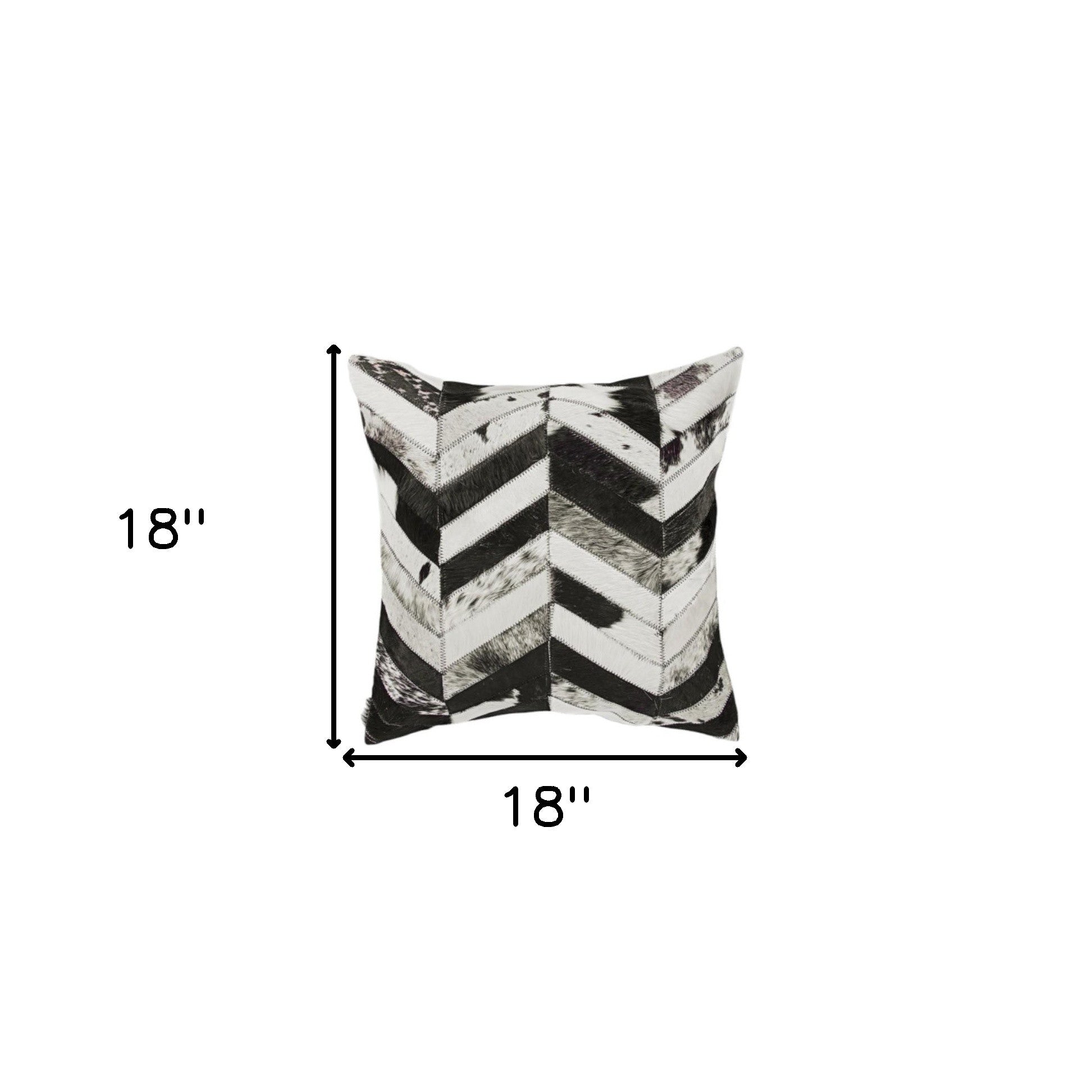 Set of Two 18" Black and Natural Chevron Cowhide Throw Pillows-7