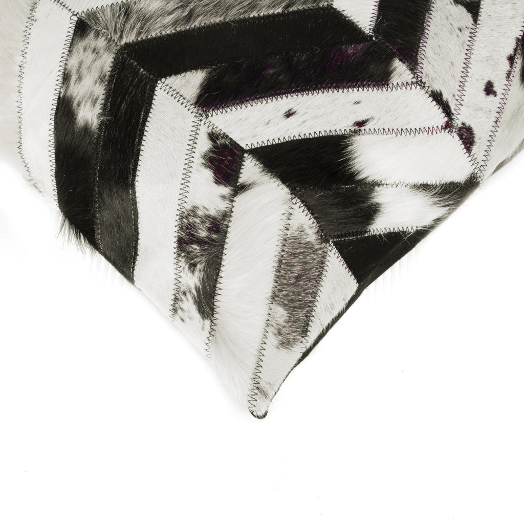 Set of Two 18" Black and Natural Chevron Cowhide Throw Pillows-4