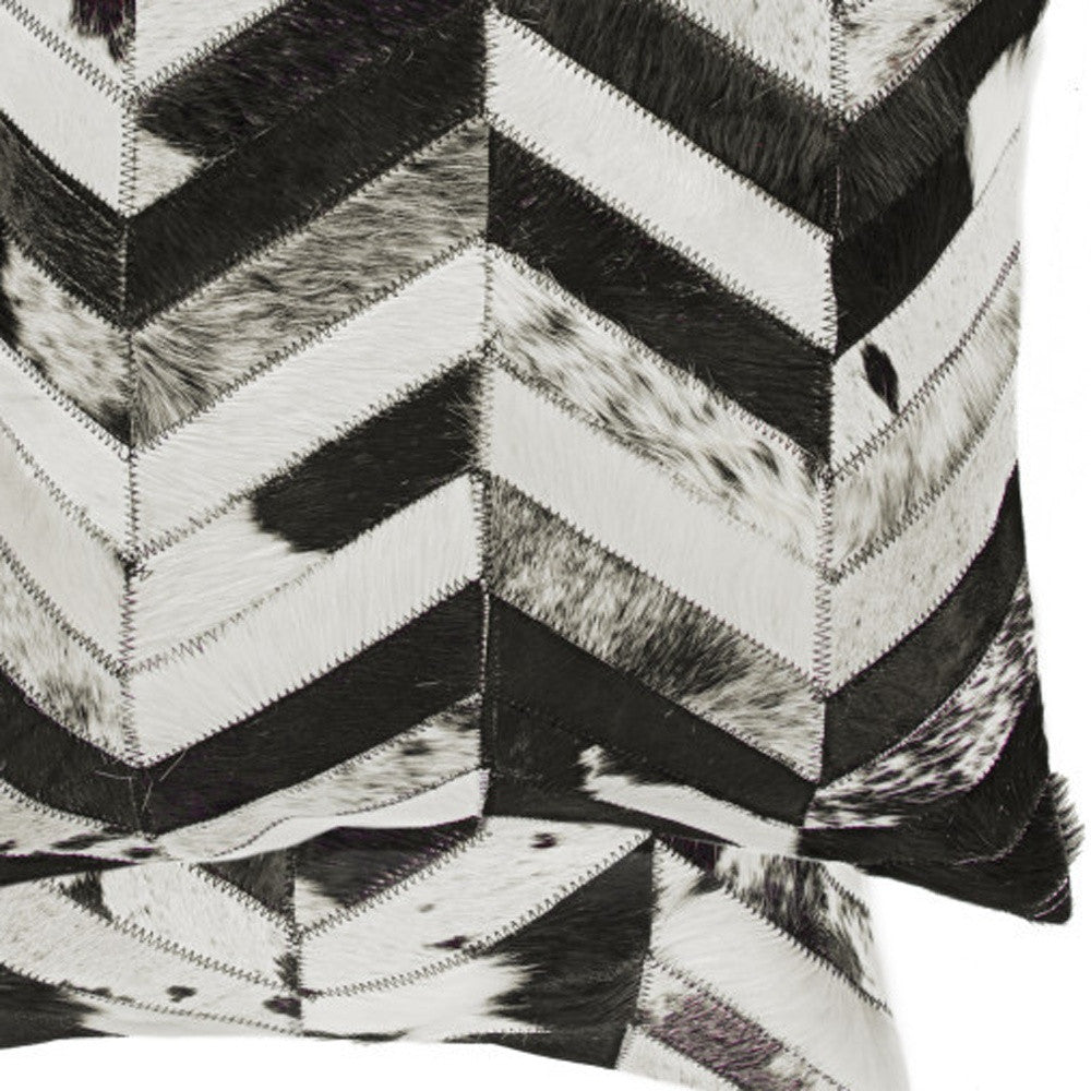 Set of Two 18" Black and Natural Chevron Cowhide Throw Pillows-5