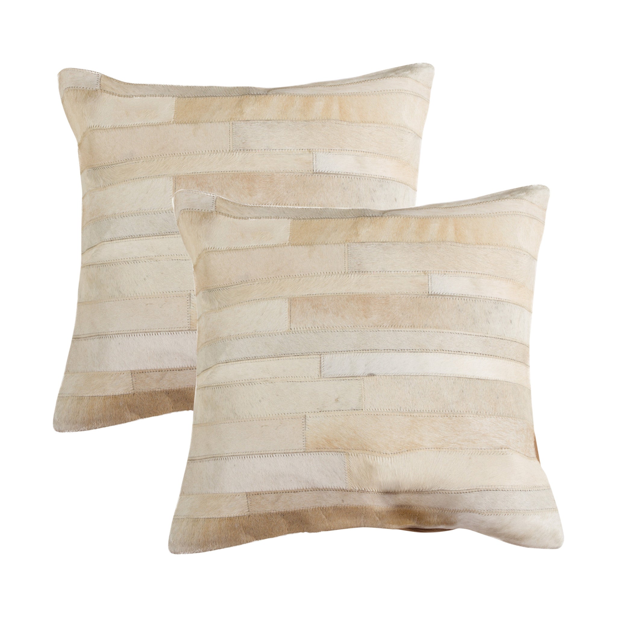 Set of Two 18" Natural Patchwork Cowhide Throw Pillows-1