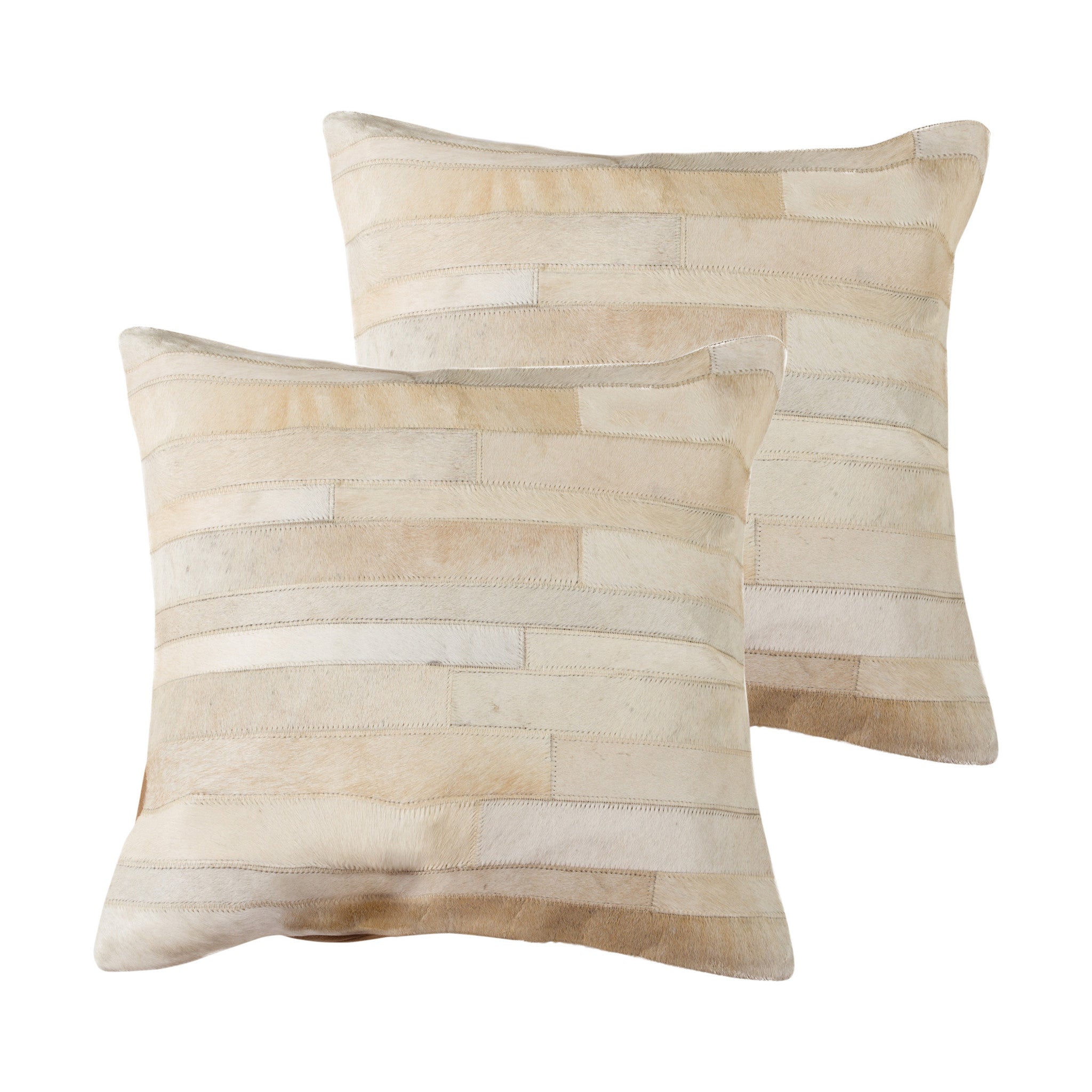 Set of Two 18" Natural Patchwork Cowhide Throw Pillows-4