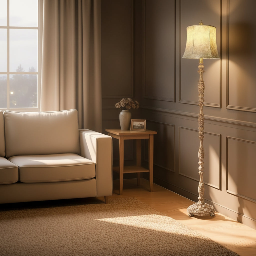 Hardy Haus SixtySixInch Intricately Resin Carved Floor Lamp BrownFinish