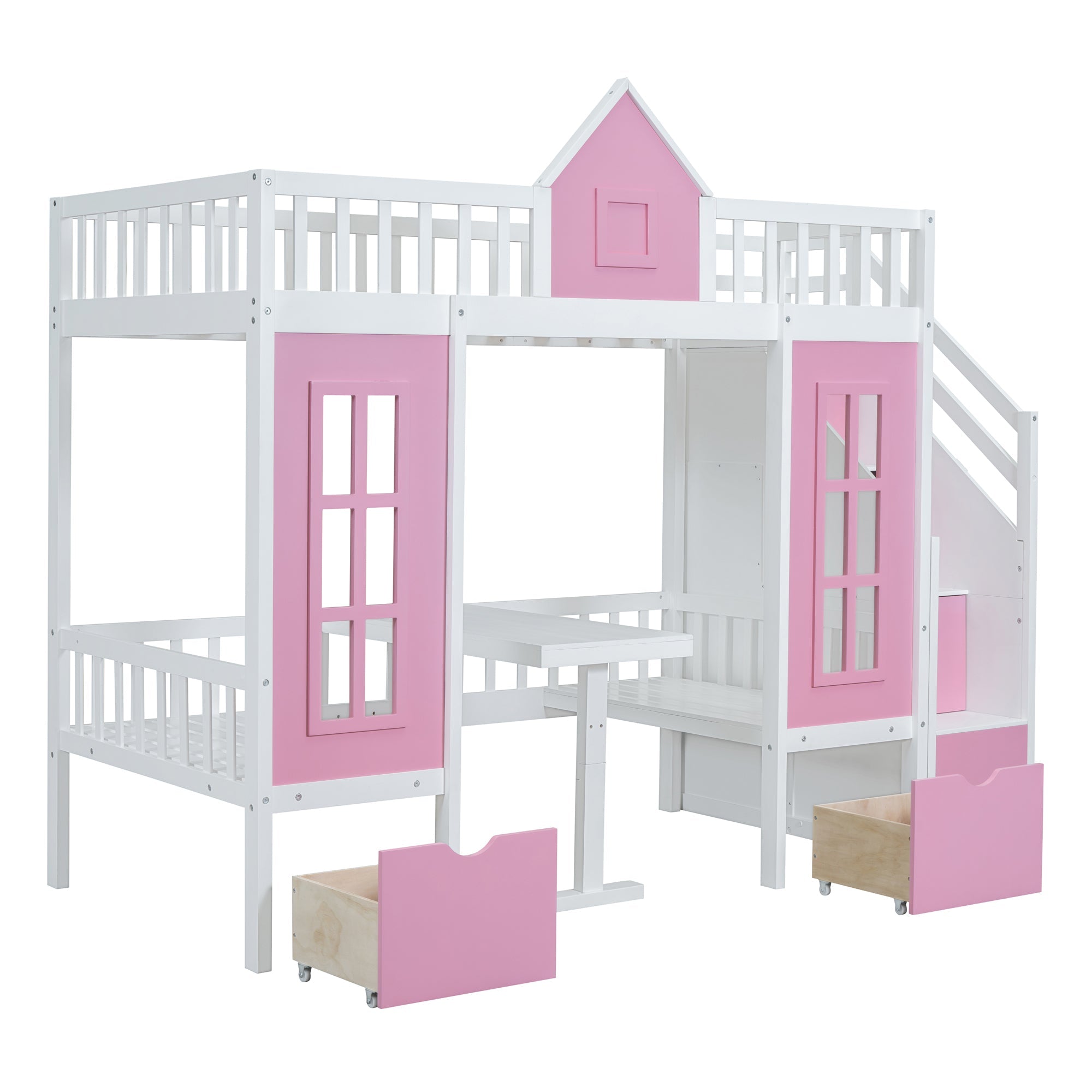 Twin-Over-Twin Bunk Bed with Changeable Table, Bunk Bed Turn into