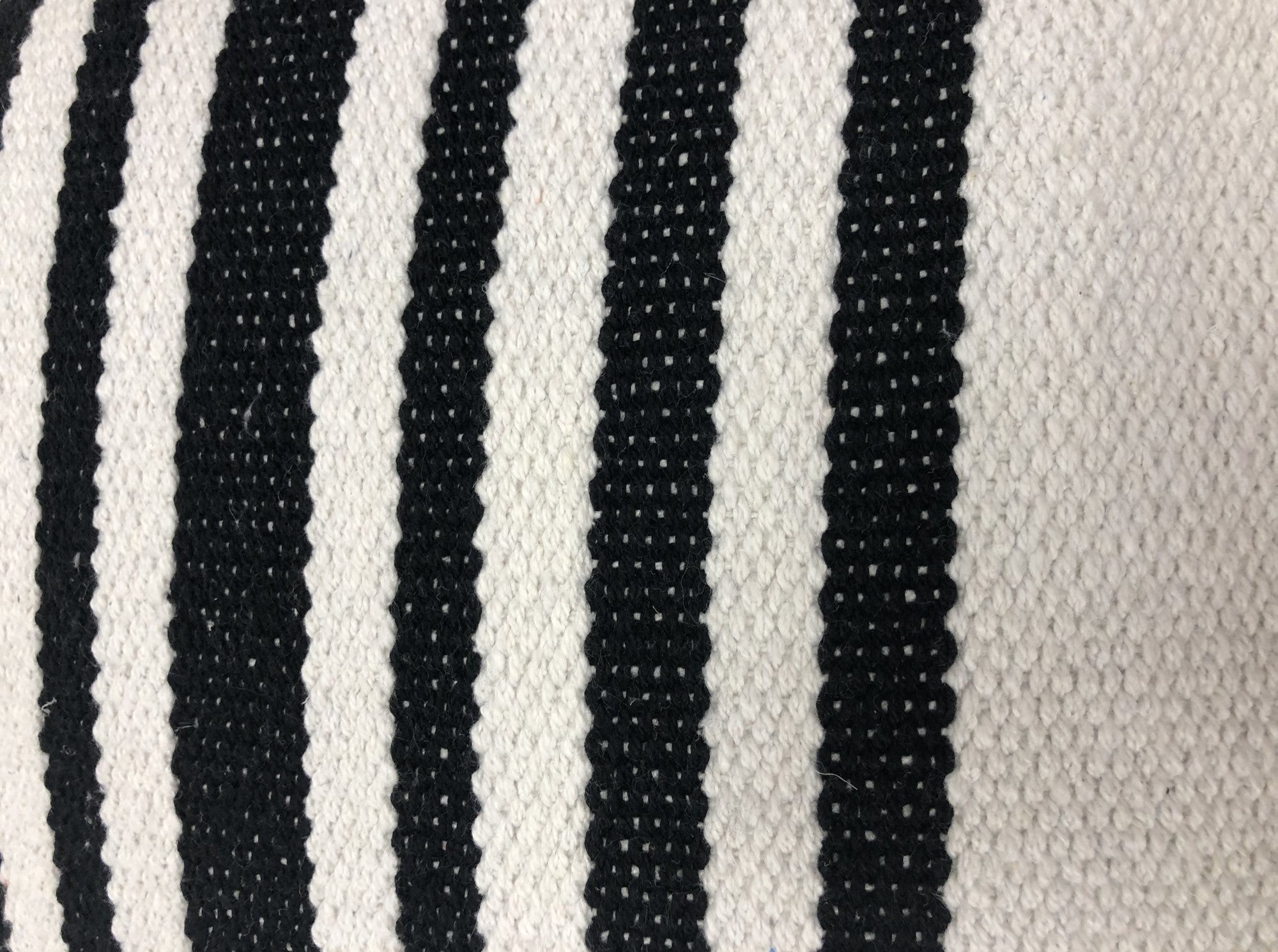 Close-up of black and white striped fabric texture