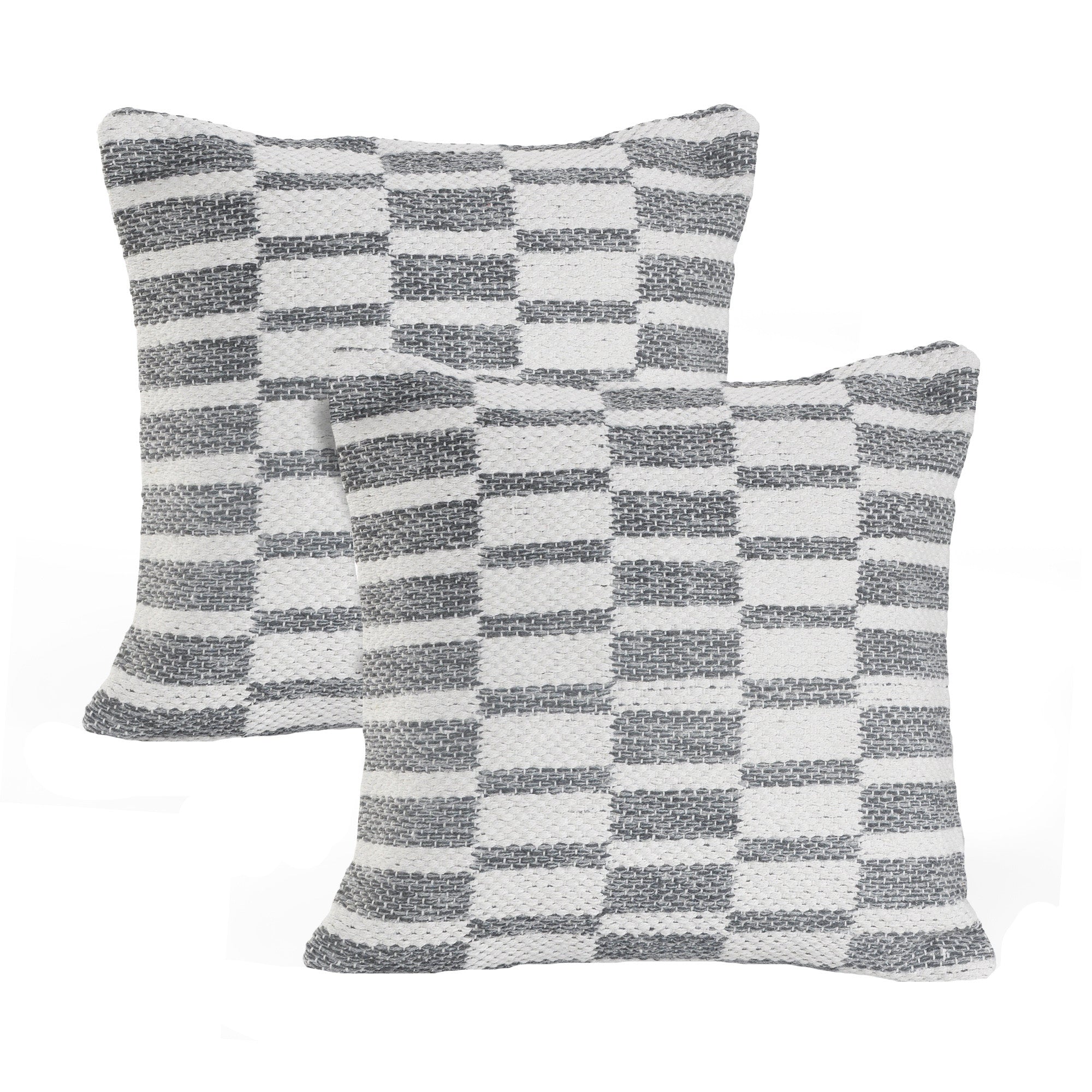 Set of Two 18" Gray Geometric Cotton Throw Pillows-1