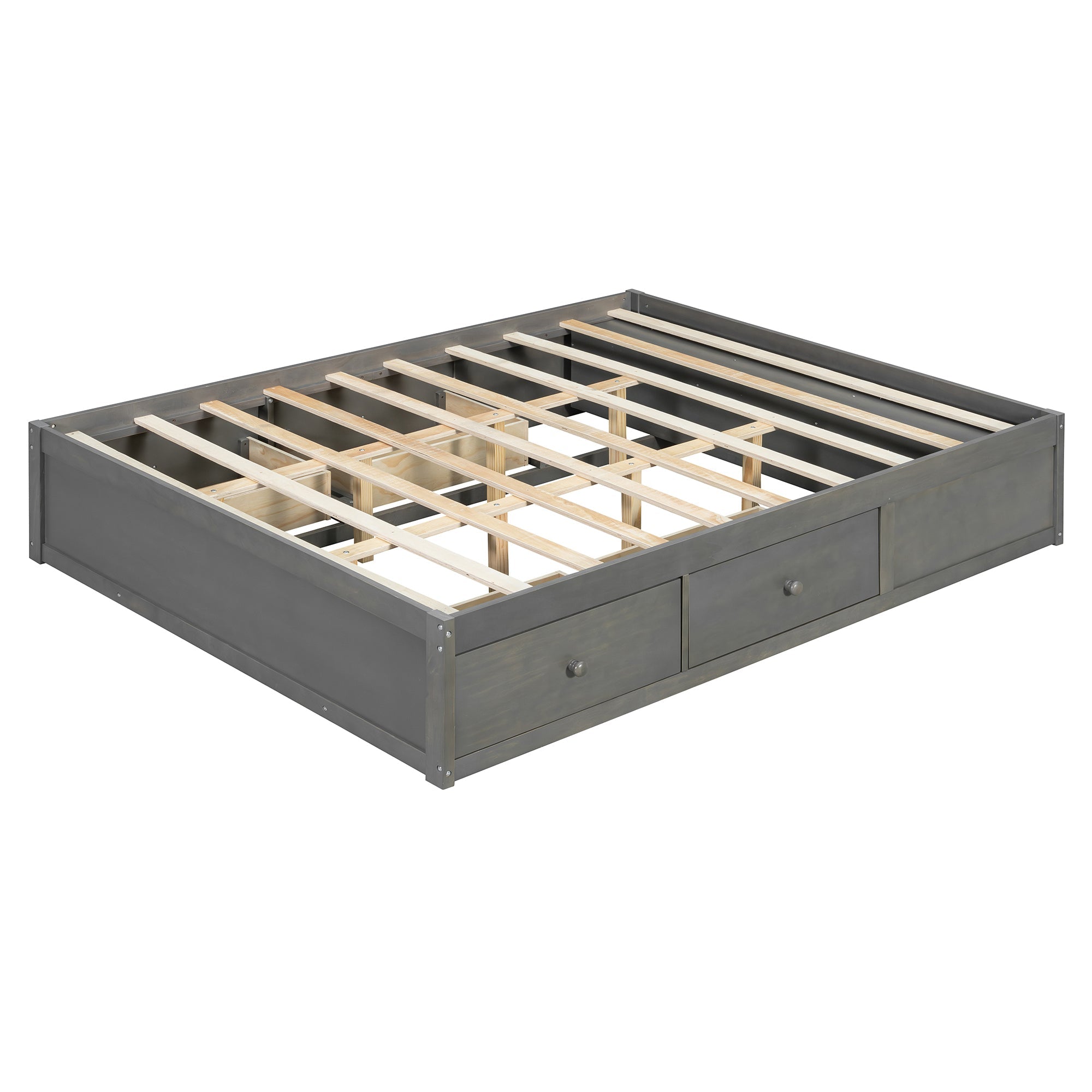 Platform Bed Frame with 4 Storage Drawers and Hydraulic Lift Footboard