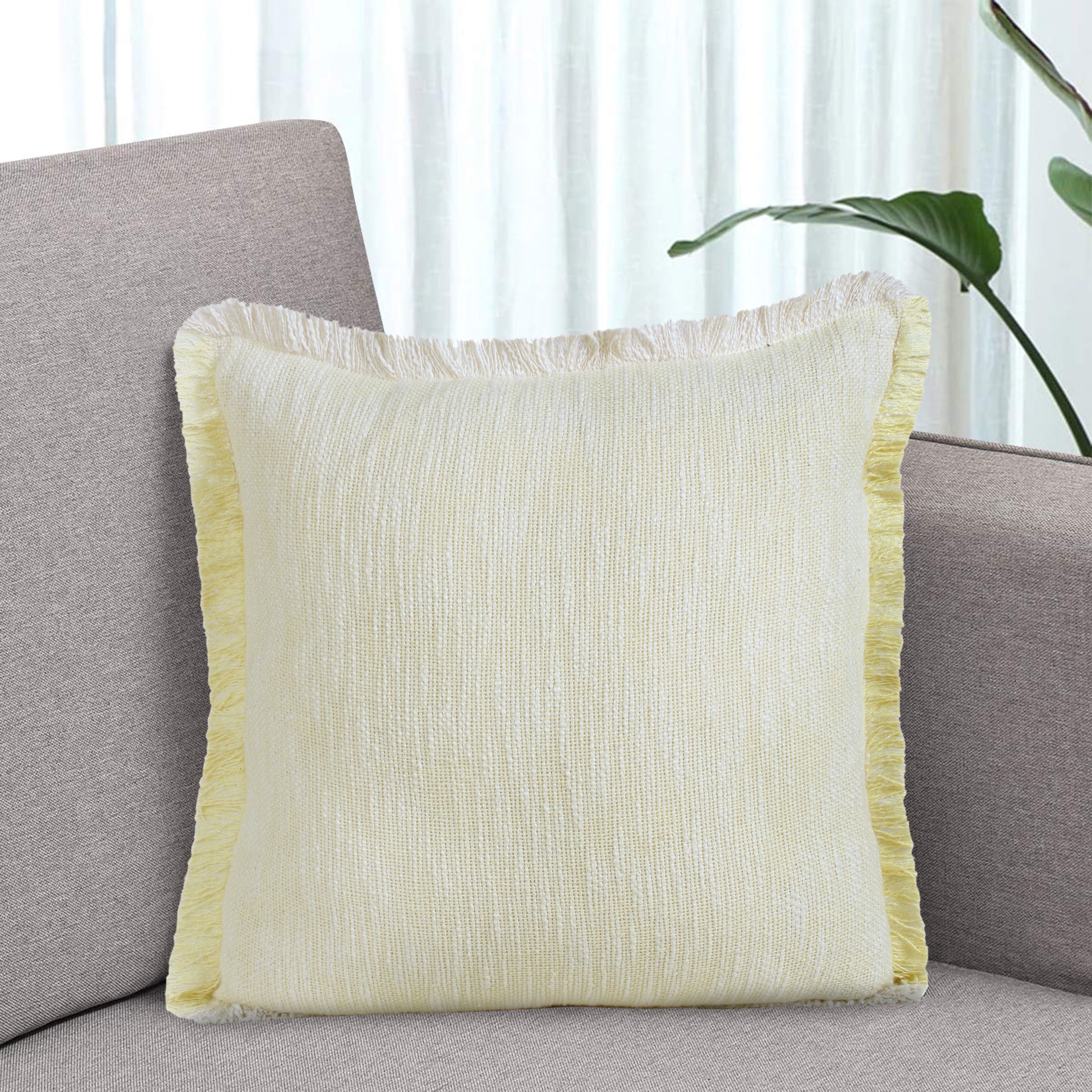 Set of Two 20" Lemon Cotton Throw Pillows with Fringe-5