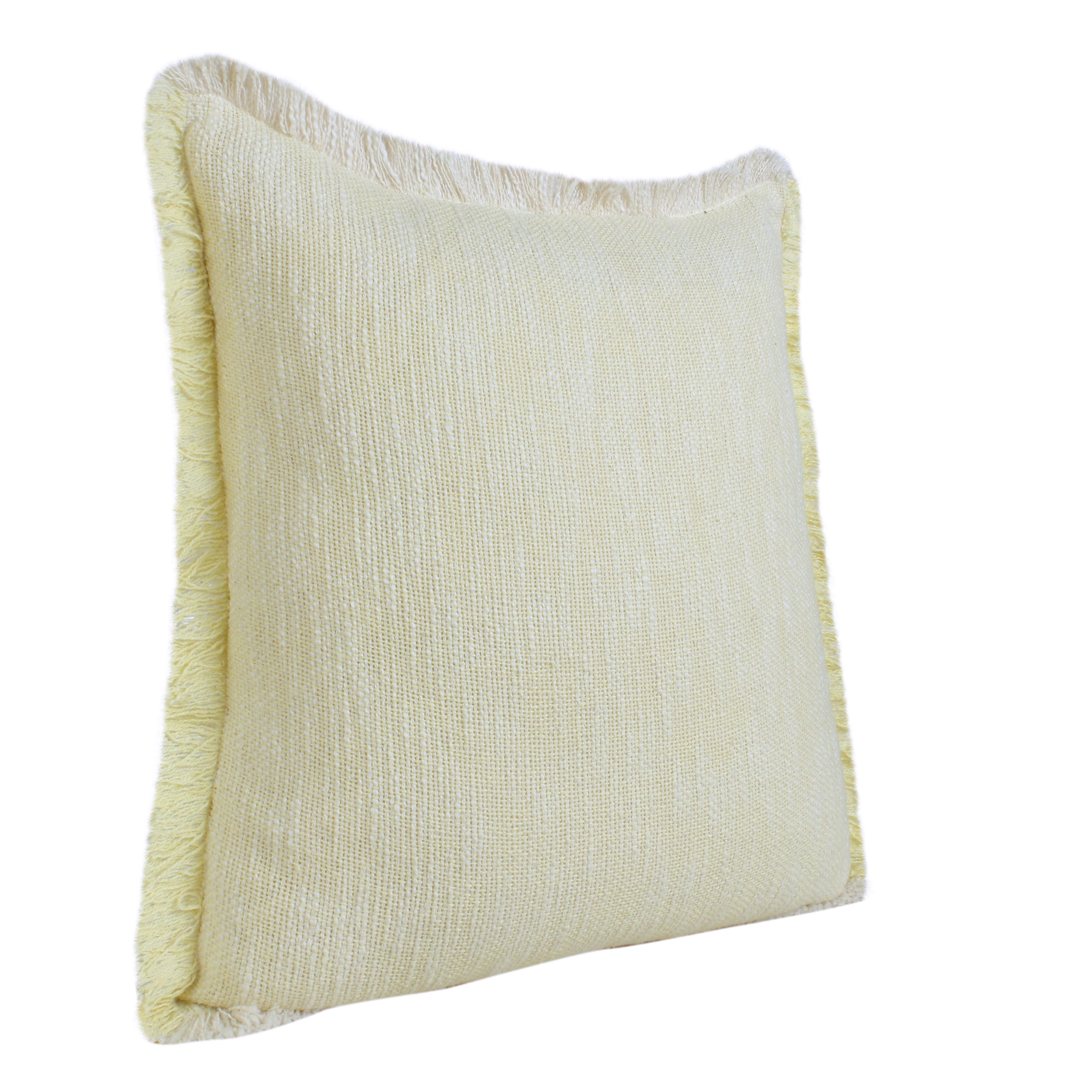 Set of Two 20" Lemon Cotton Throw Pillows with Fringe-2