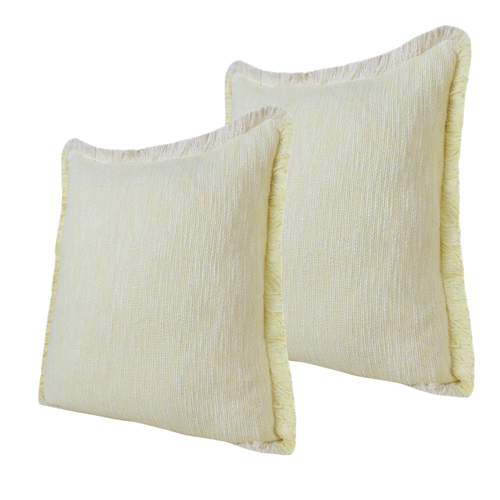 Set of Two 20" Lemon Cotton Throw Pillows with Fringe-3