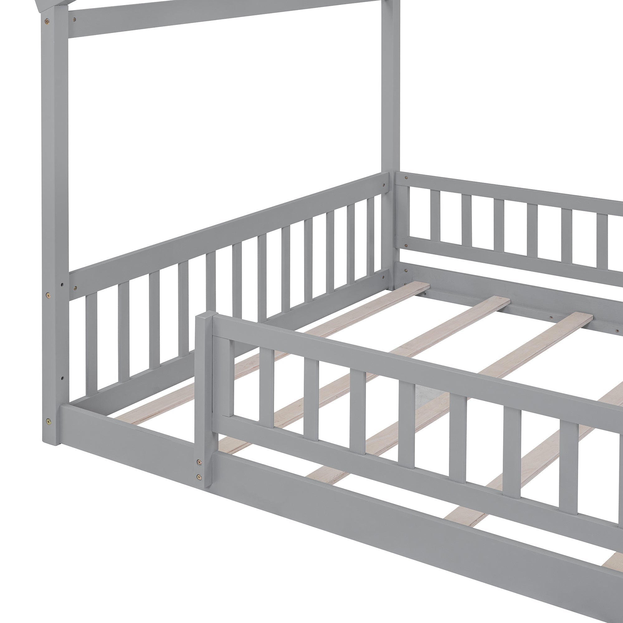 Wood Bed House Bed Frame with Fence, for Kids, Teens, Girls, Boys