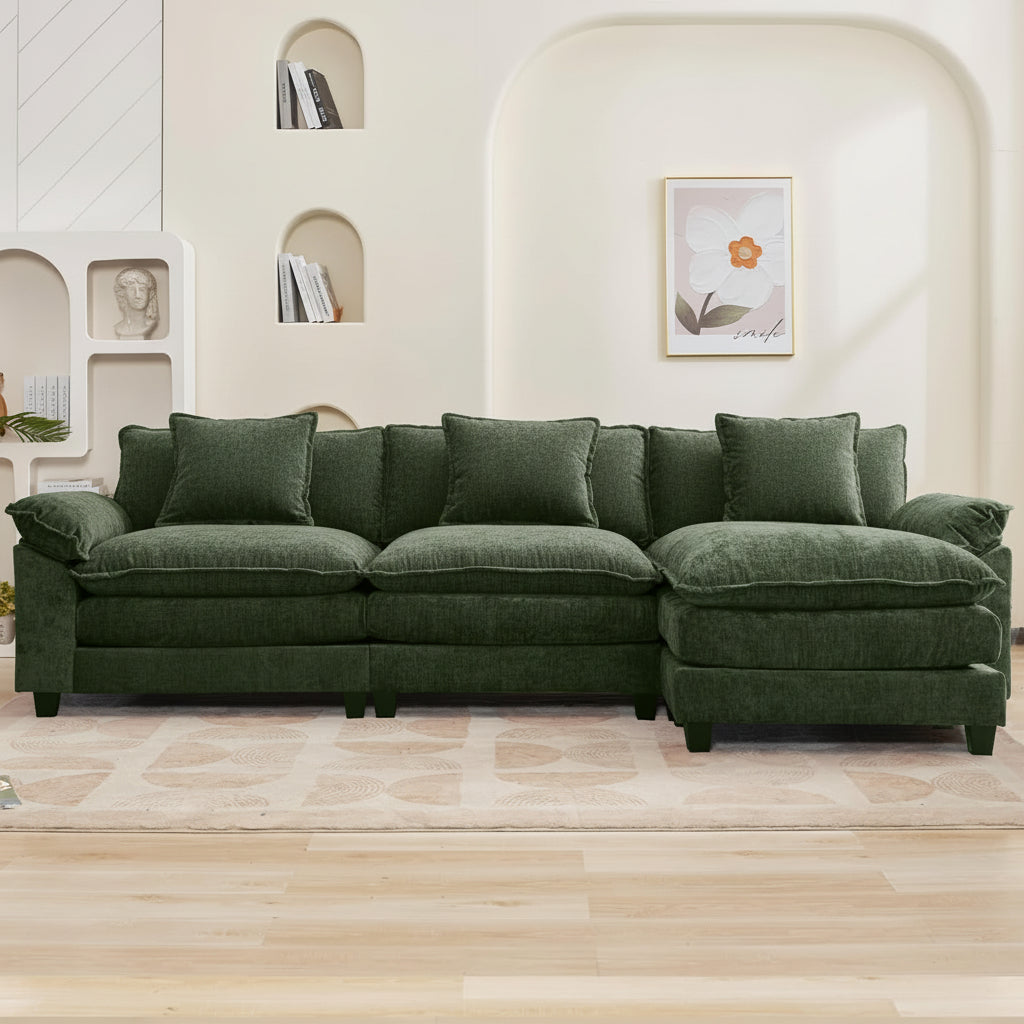120Inch Green Modular Sectional Sofa Featuring Ottoman-4