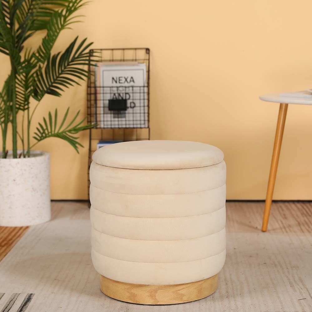 Hardy Haus 16.5-Inch Round Velvet Storage Ottoman – Cream Design
