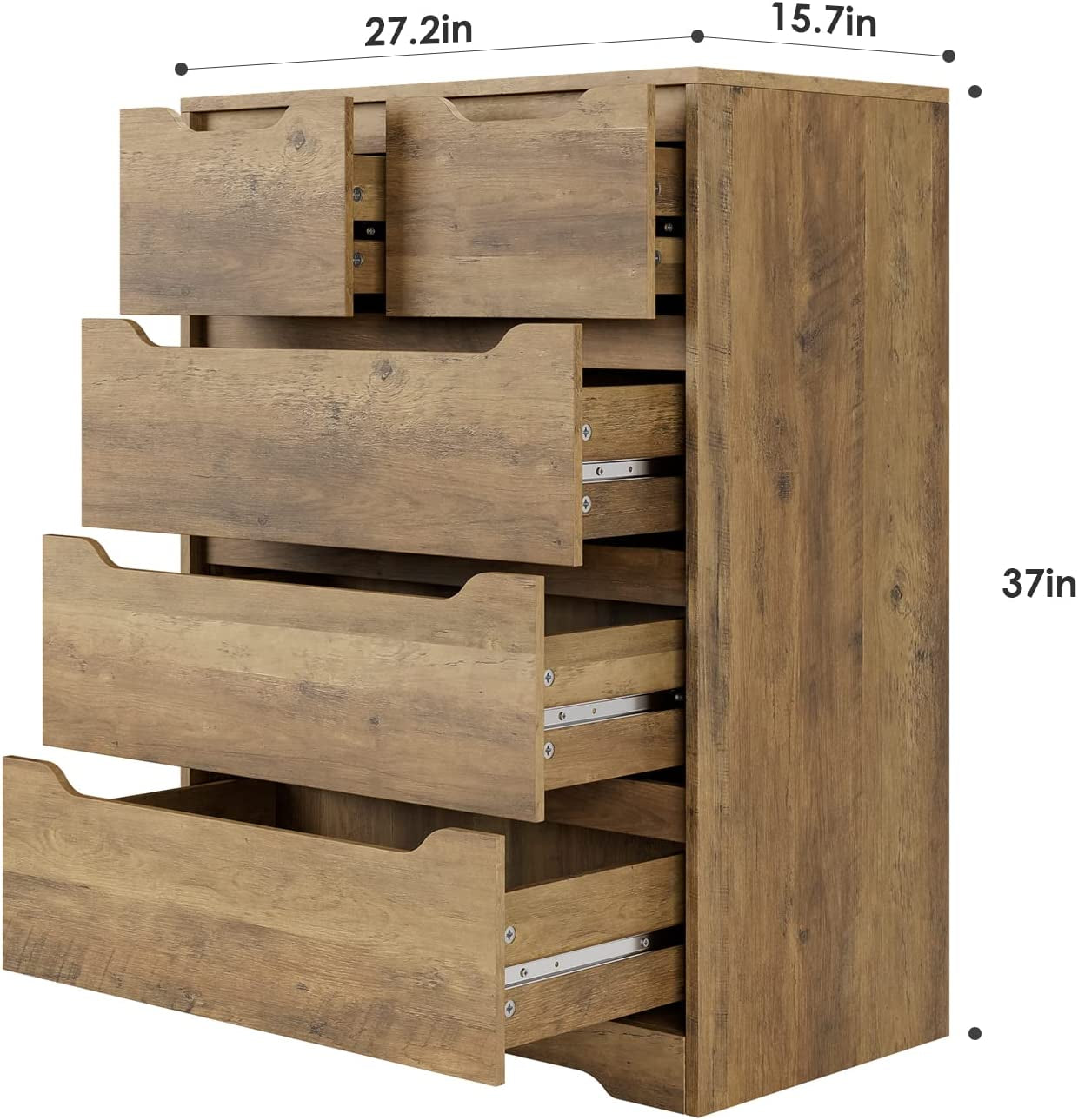 Hardy Haus Rustic Brown 5 Drawer Dresser For Bedroom Organization
