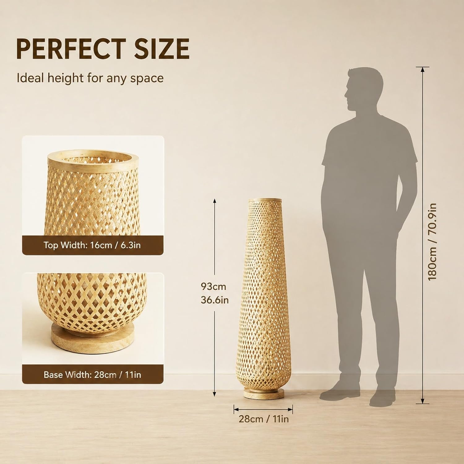 Bamboo Floor Lamp Large Woven Boho