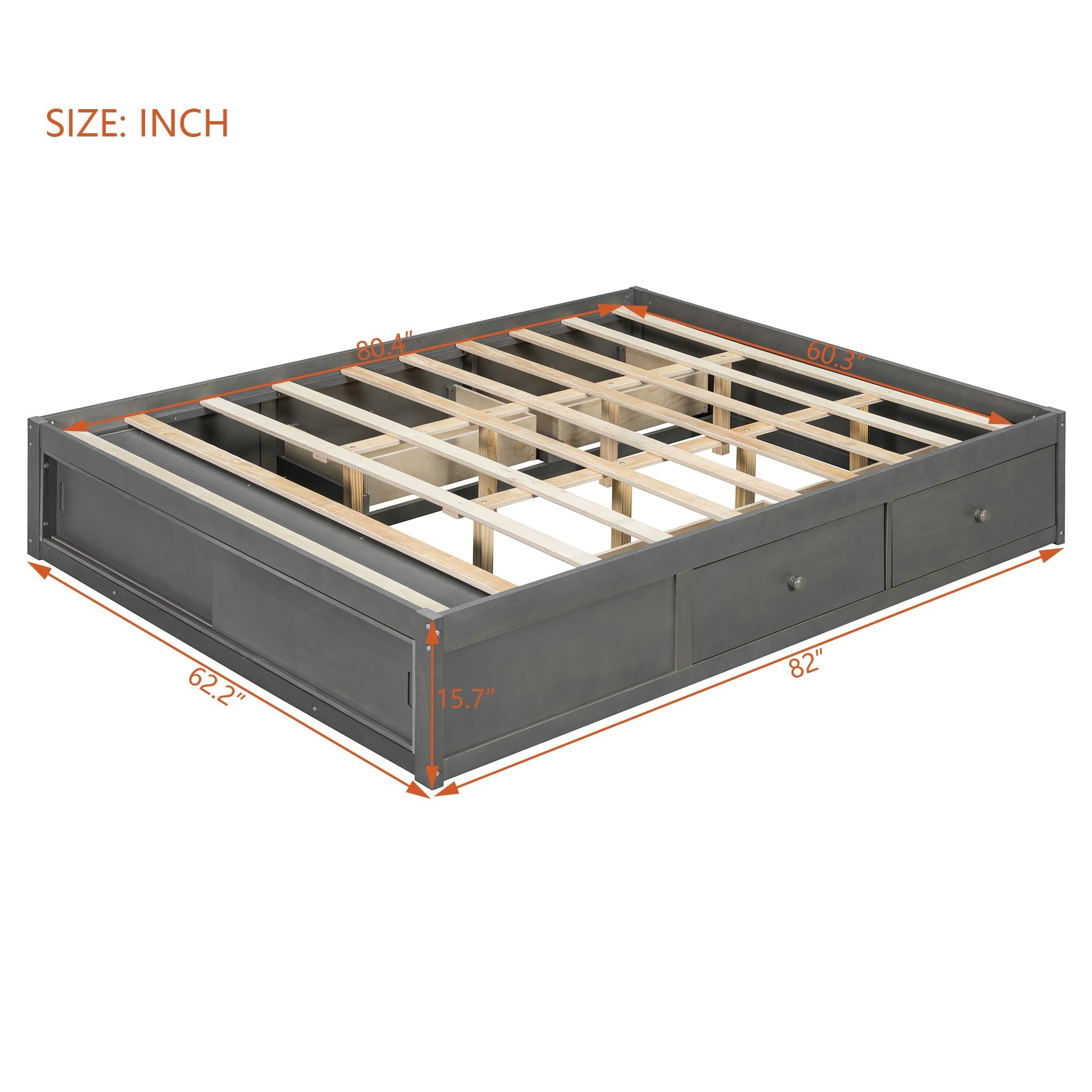 Platform Bed Frame with 4 Storage Drawers and Footboard Storage Cubby,