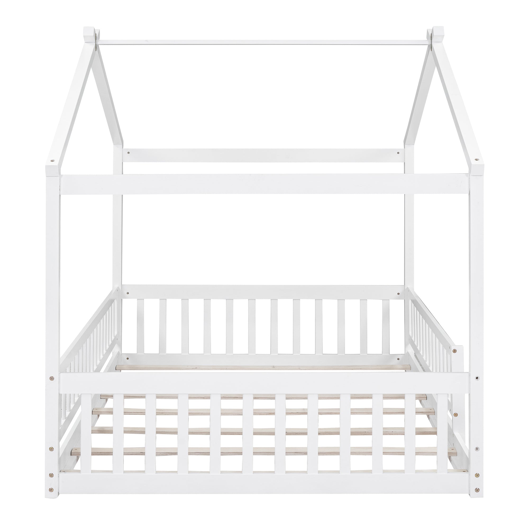 Wood Bed House Bed Frame with Fence, for Kids, Teens, Girls, Boys