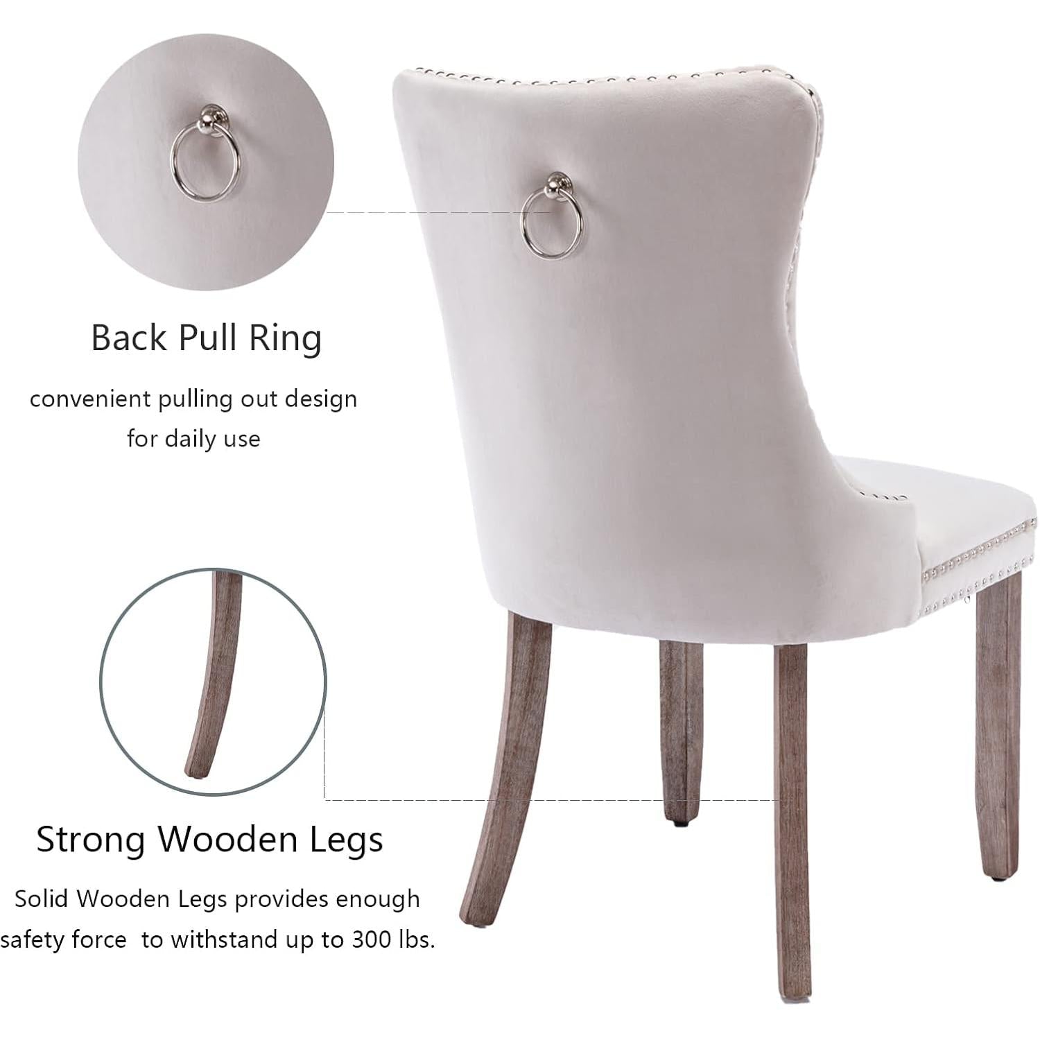 White chair with back pull ring and wooden legs on a white background