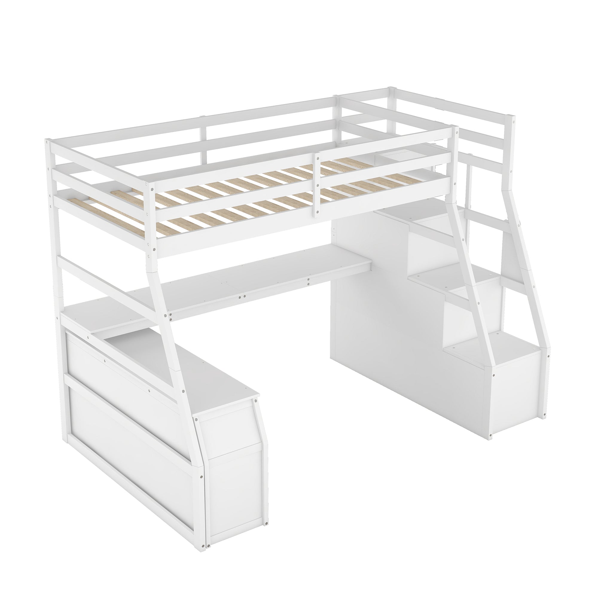 Twin Size Loft Bed with 7 Drawers 2 Shelves and Desk