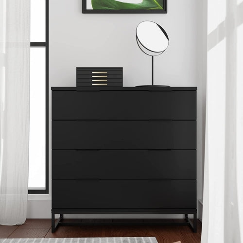 Black Modern Four Drawer Dresser Storage Chest For Bedroom