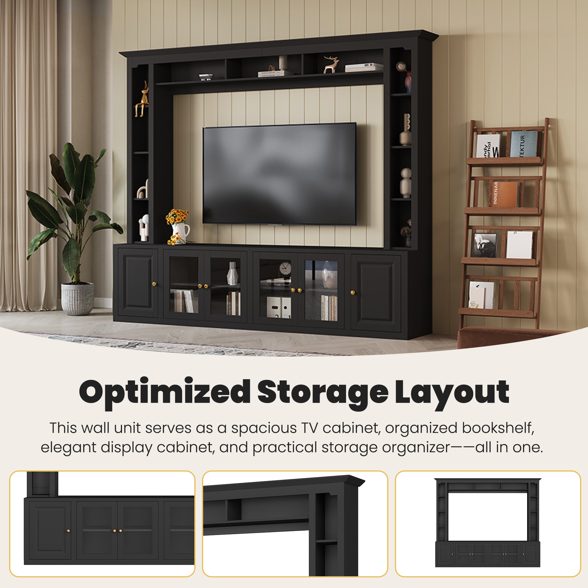 4-Piece Modern Entertainment Center Wall Unit With Bookshelves,