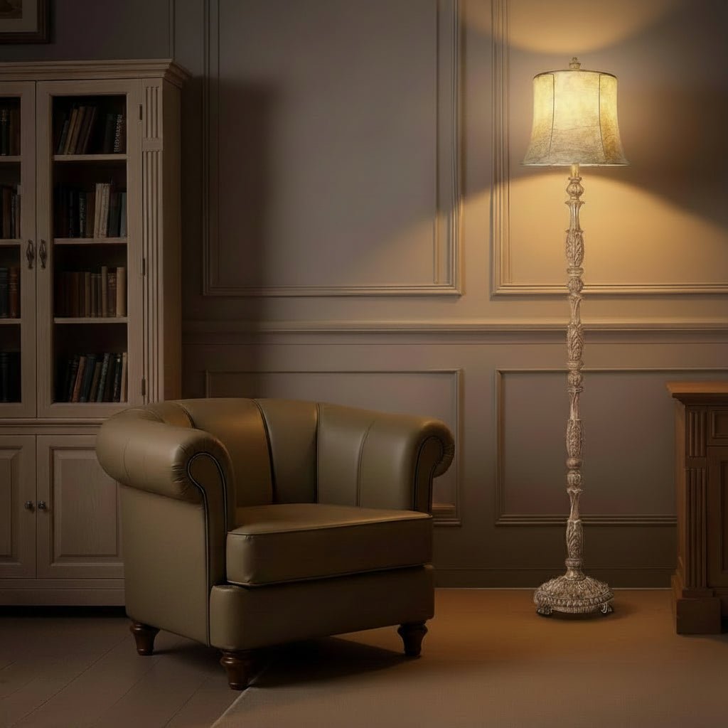 Hardy Haus SixtySixInch Intricately Resin Carved Floor Lamp BrownFinish