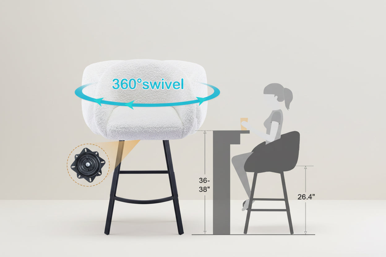 26 Inch Swivel Counter Stool White Sherpa Upholstered Bar Stool For Kitchen Counter-2