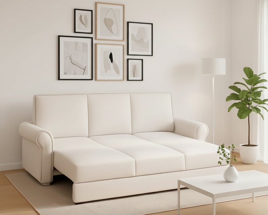 King Size Multifunctional Sleeper Sofa Beige Velvet-0