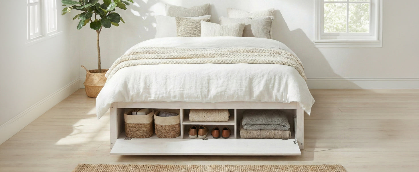 Platform Bed Frame with 4 Storage Drawers and Hydraulic Lift Footboard