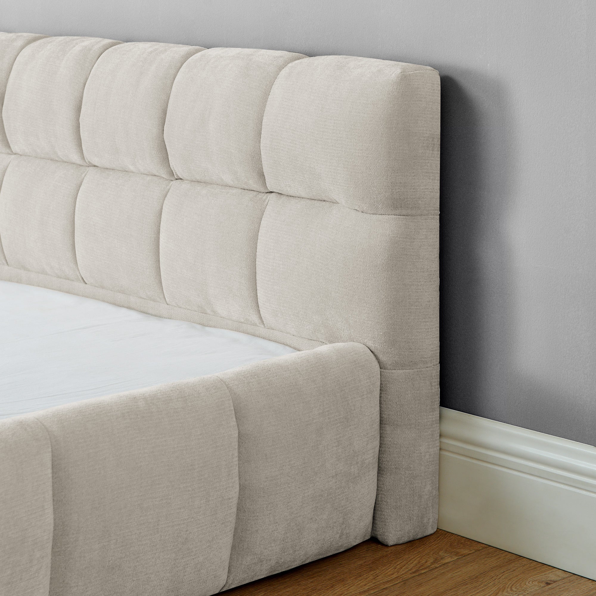 Upholstered Bed Frame with Thick Chenille Fabric, Grounded Platform