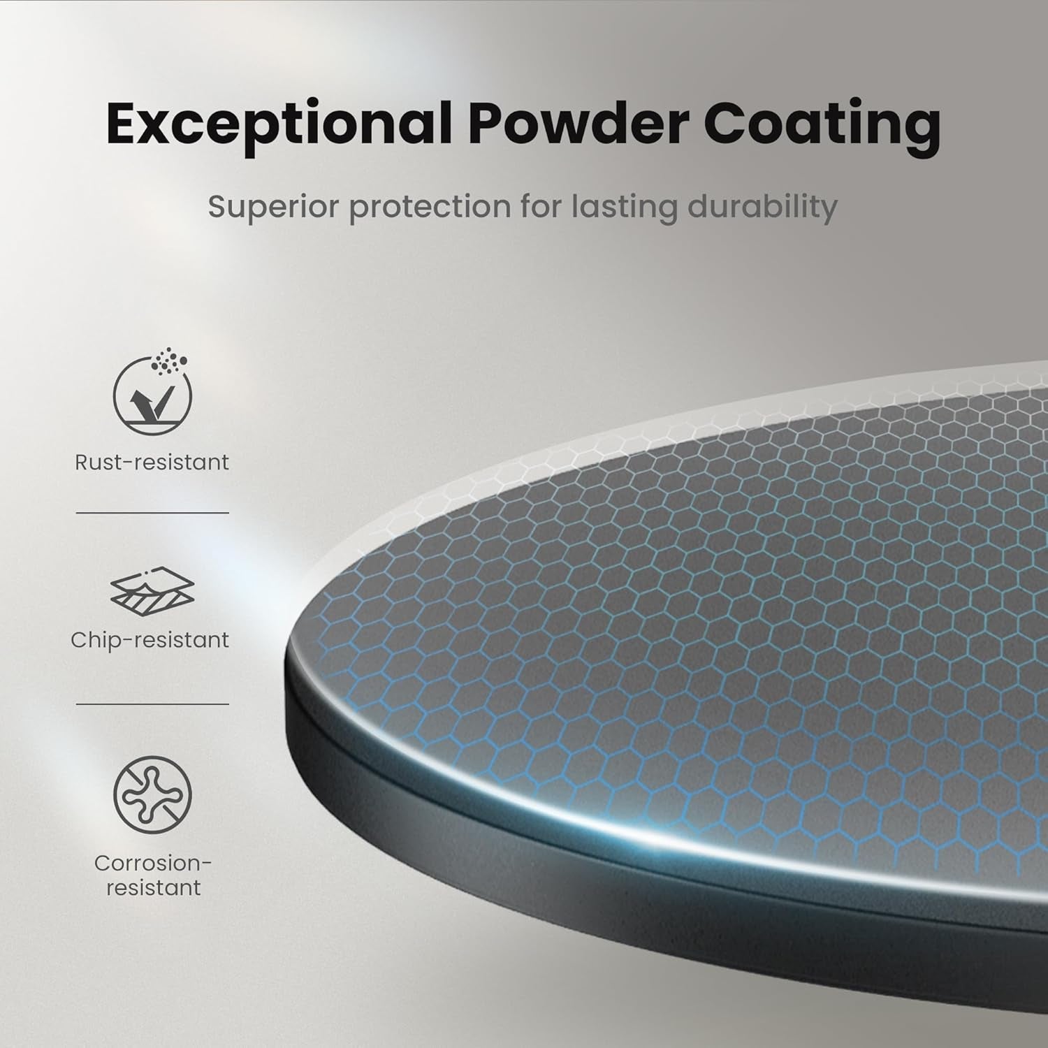 Product with exceptional powder coating features on a gray background