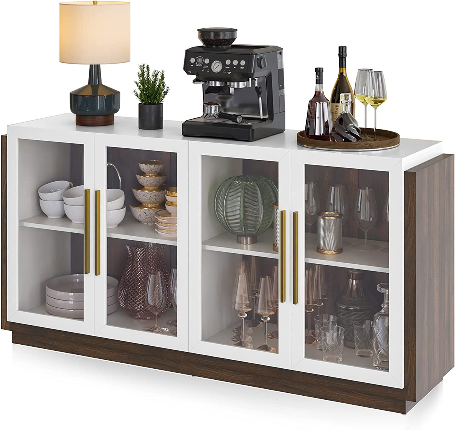 Brixston Modern Wood Glass Buffet Cabinet 64 Inch Wide