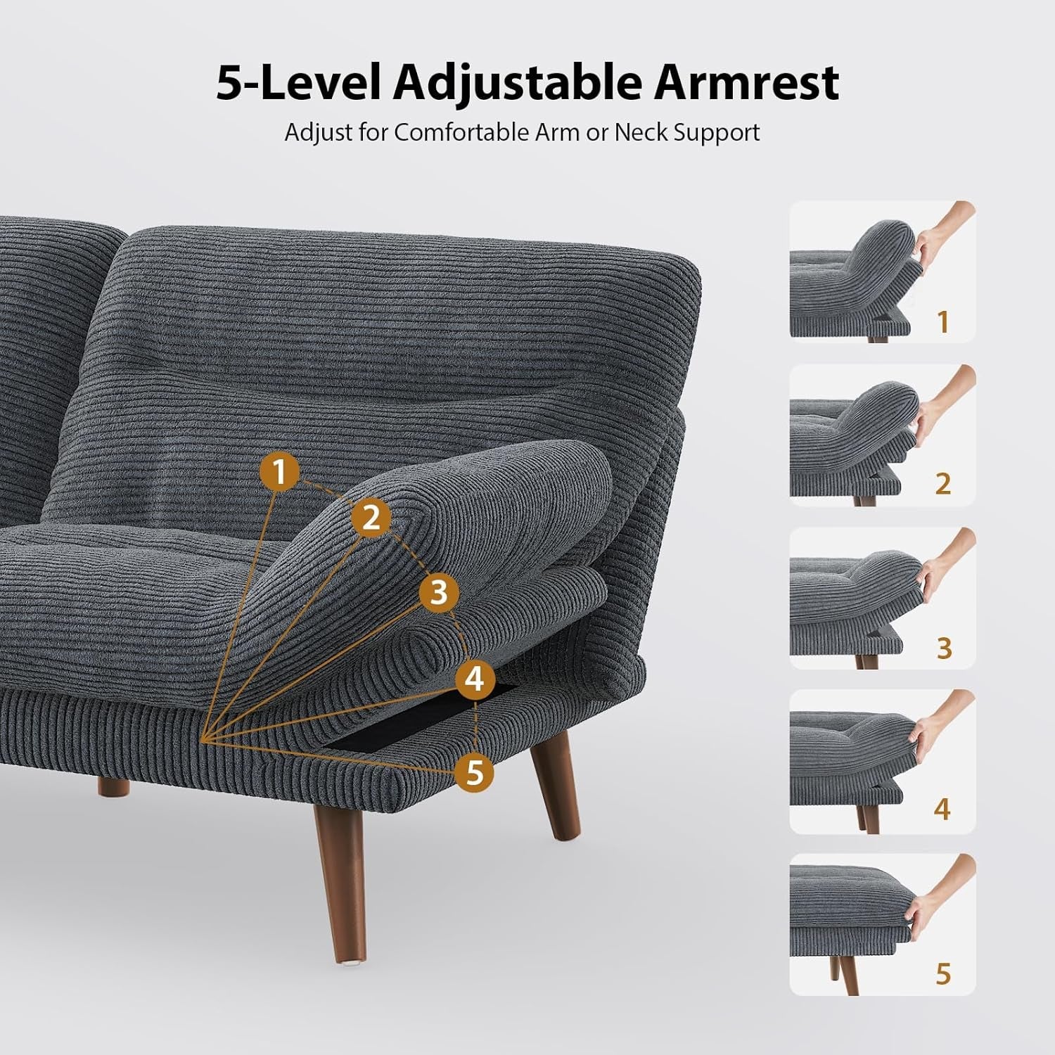 Gray armchair with adjustable armrests on a white background