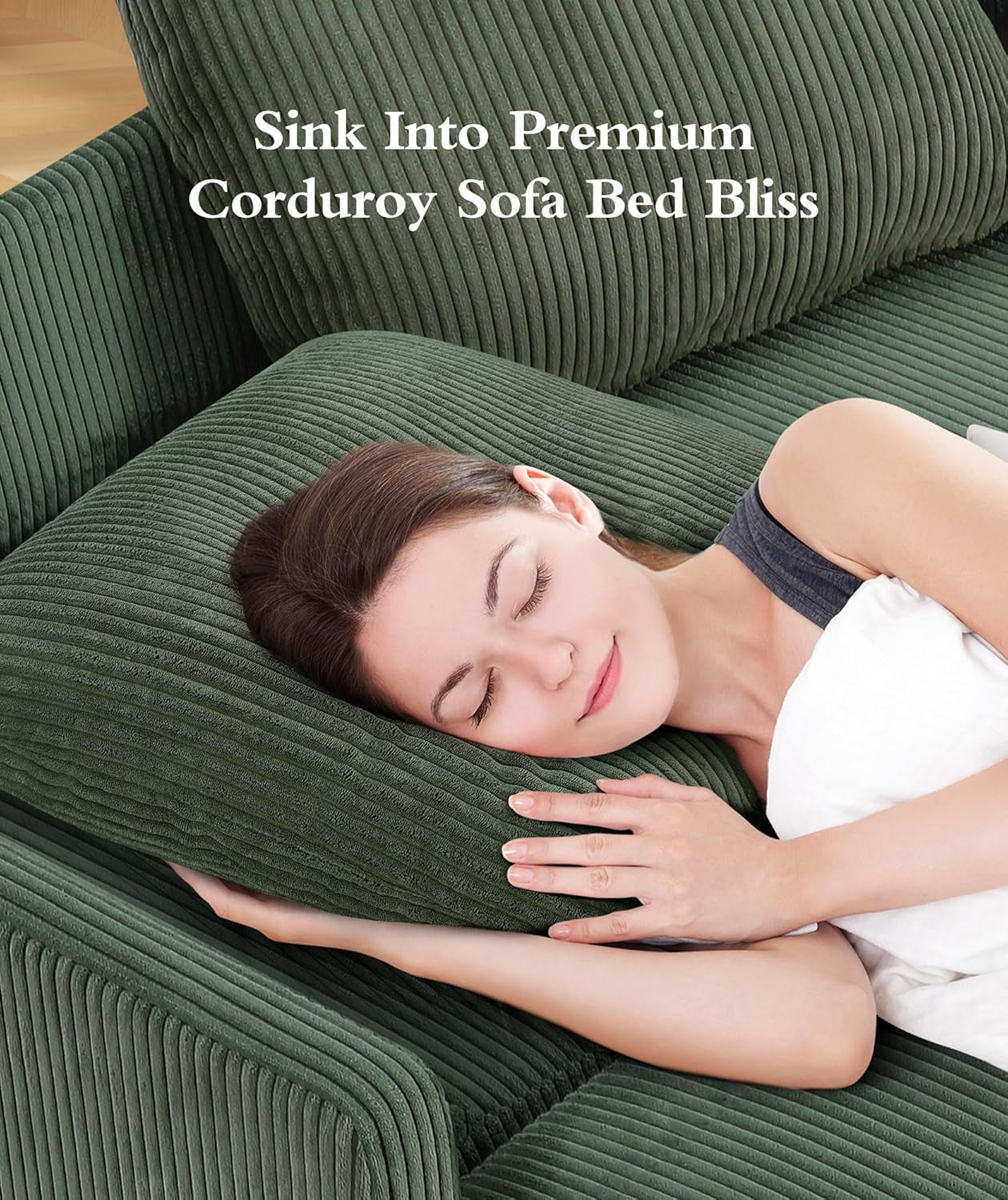 Forest Green Corduroy Convertible Sofa 47Inch Sleeper-2