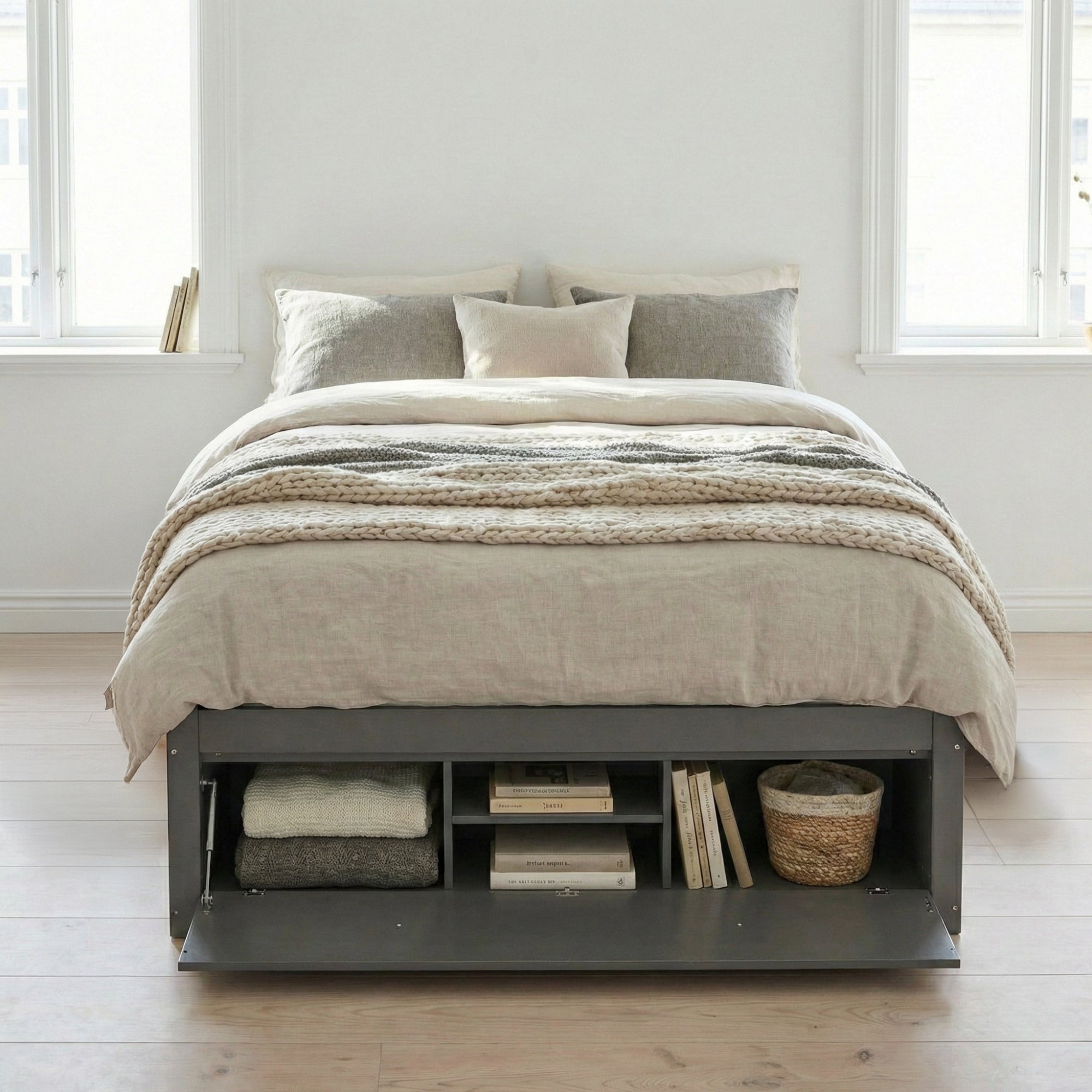 Platform Bed Frame with 4 Storage Drawers and Hydraulic Lift Footboard