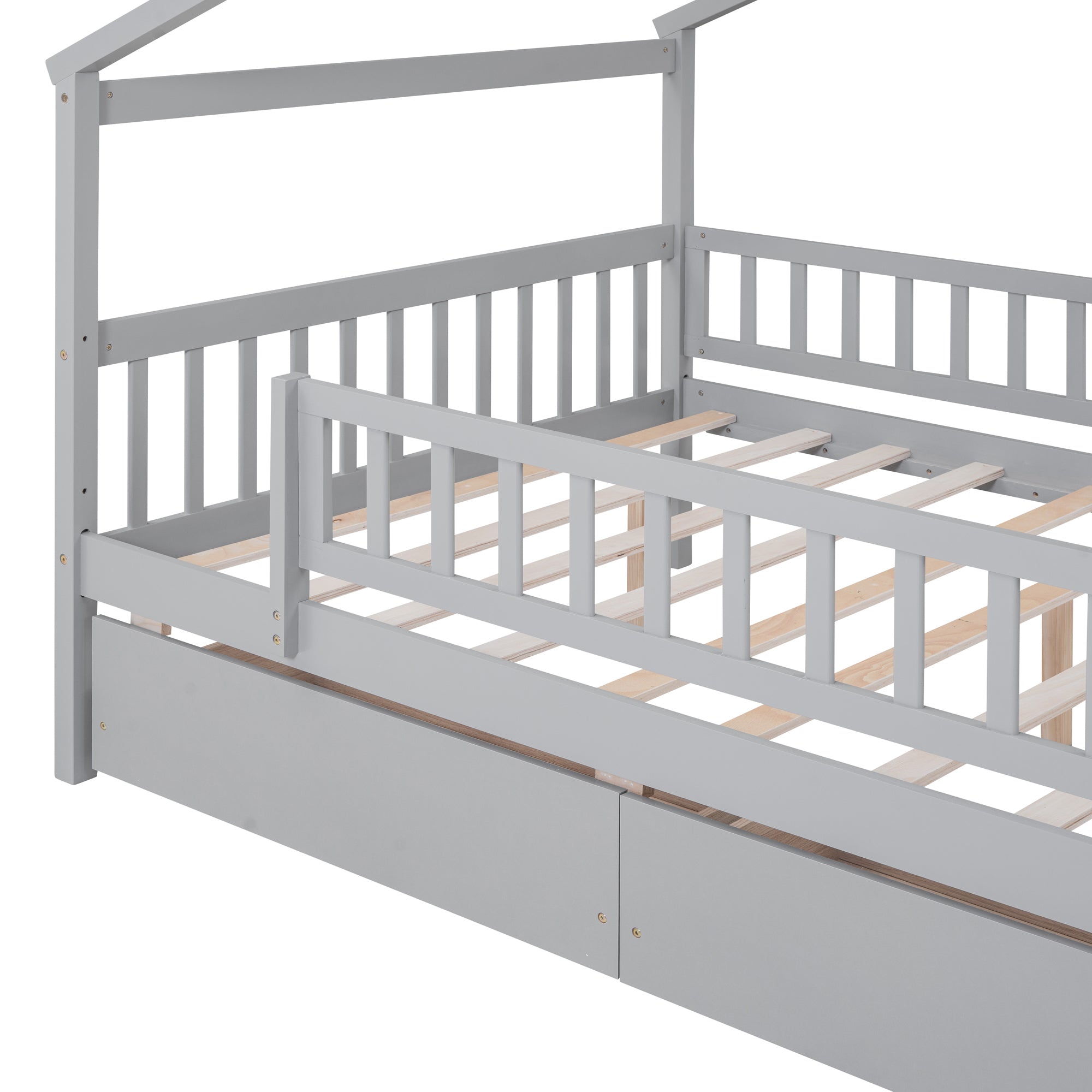 Full Size Wooden House Bed with Two Drawers