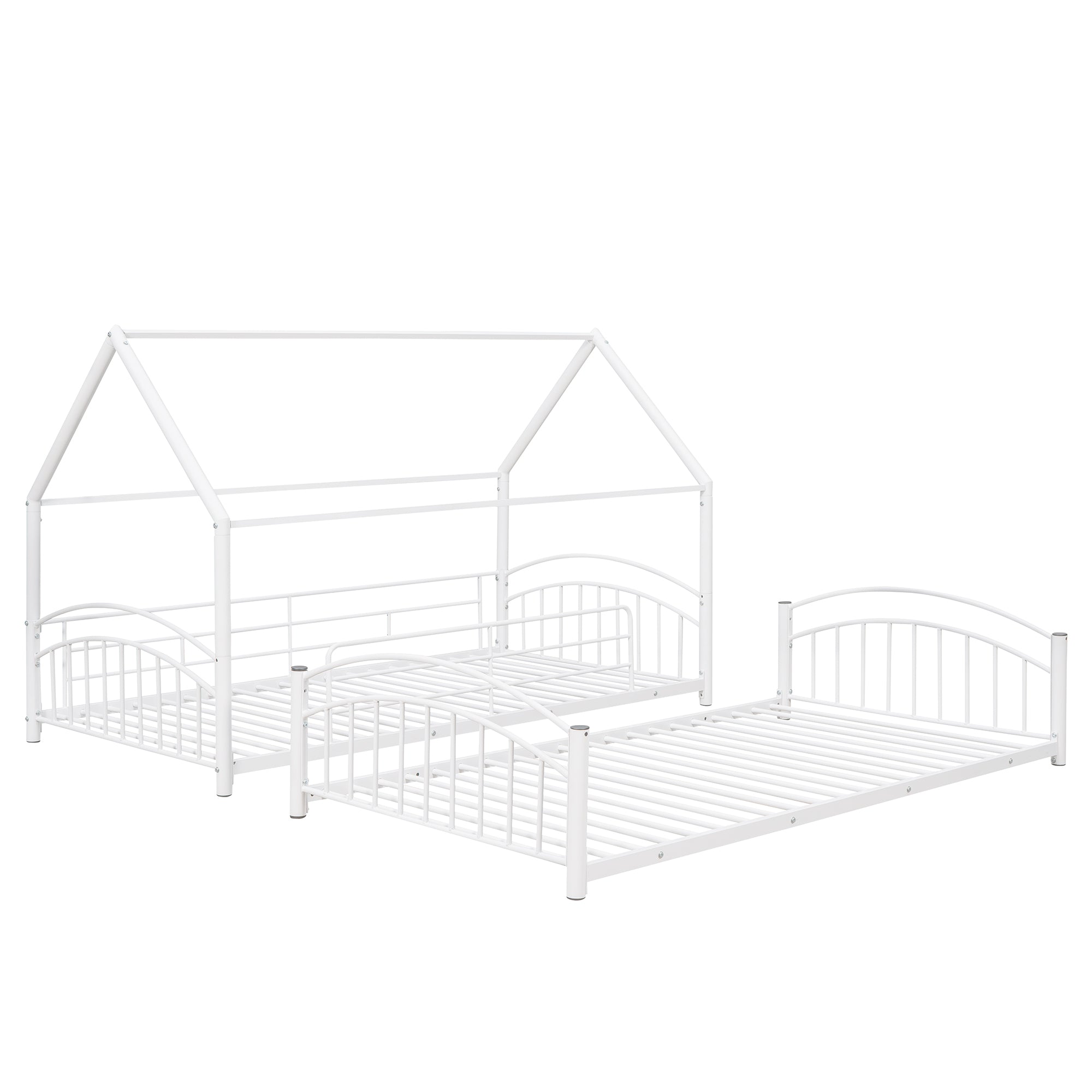 Twin Over Twin Metal Bunk Bed With Slide, Kids House Bed