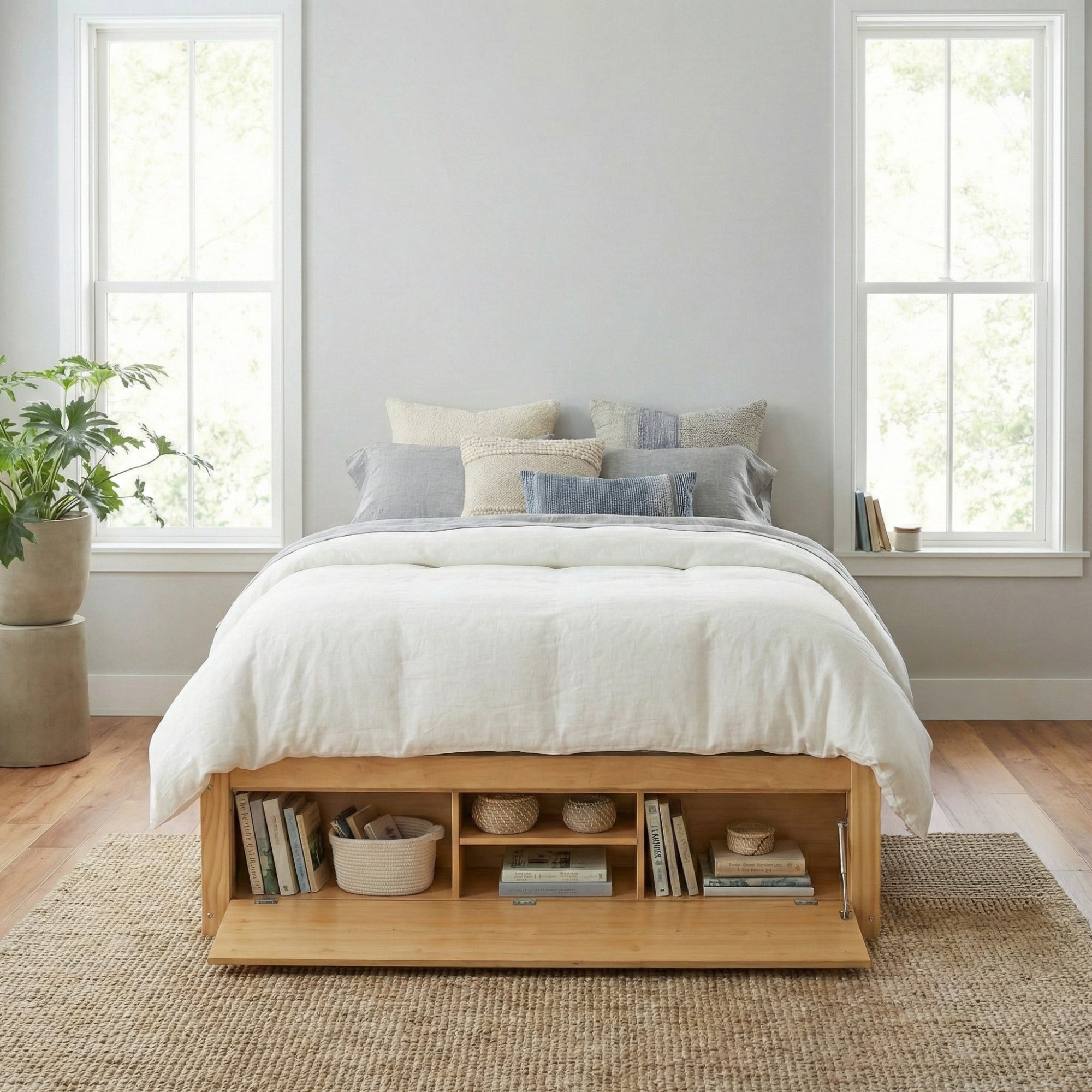 Platform Bed Frame with 4 Storage Drawers and Hydraulic Lift Footboard