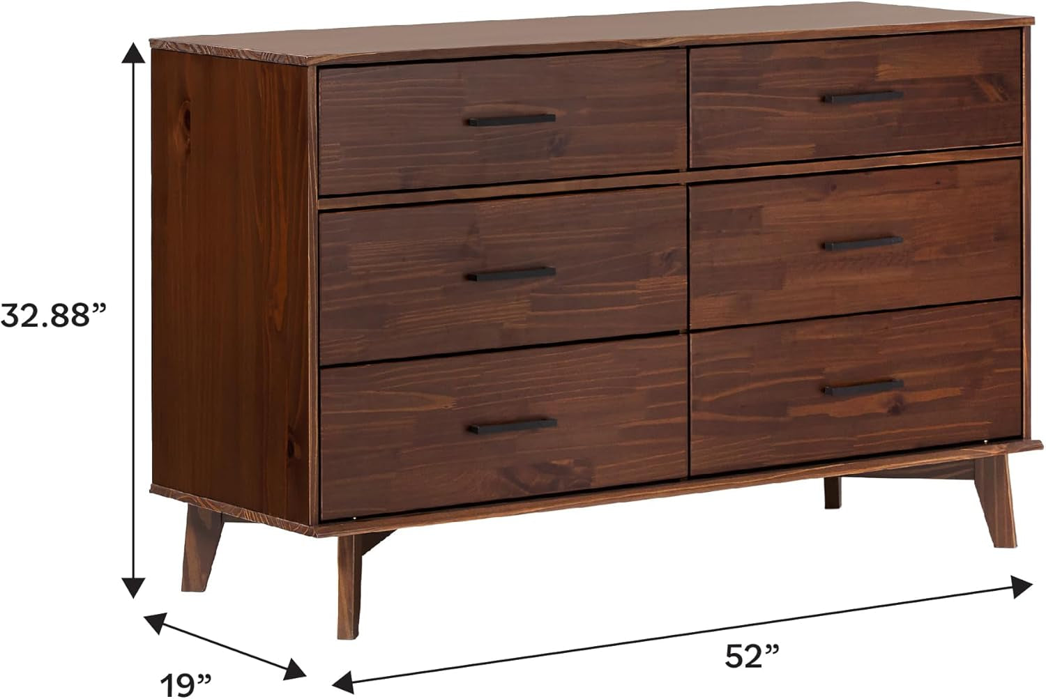 Hardy Haus 6 Drawer Solid Pine Wood Dresser With Walnut Finish